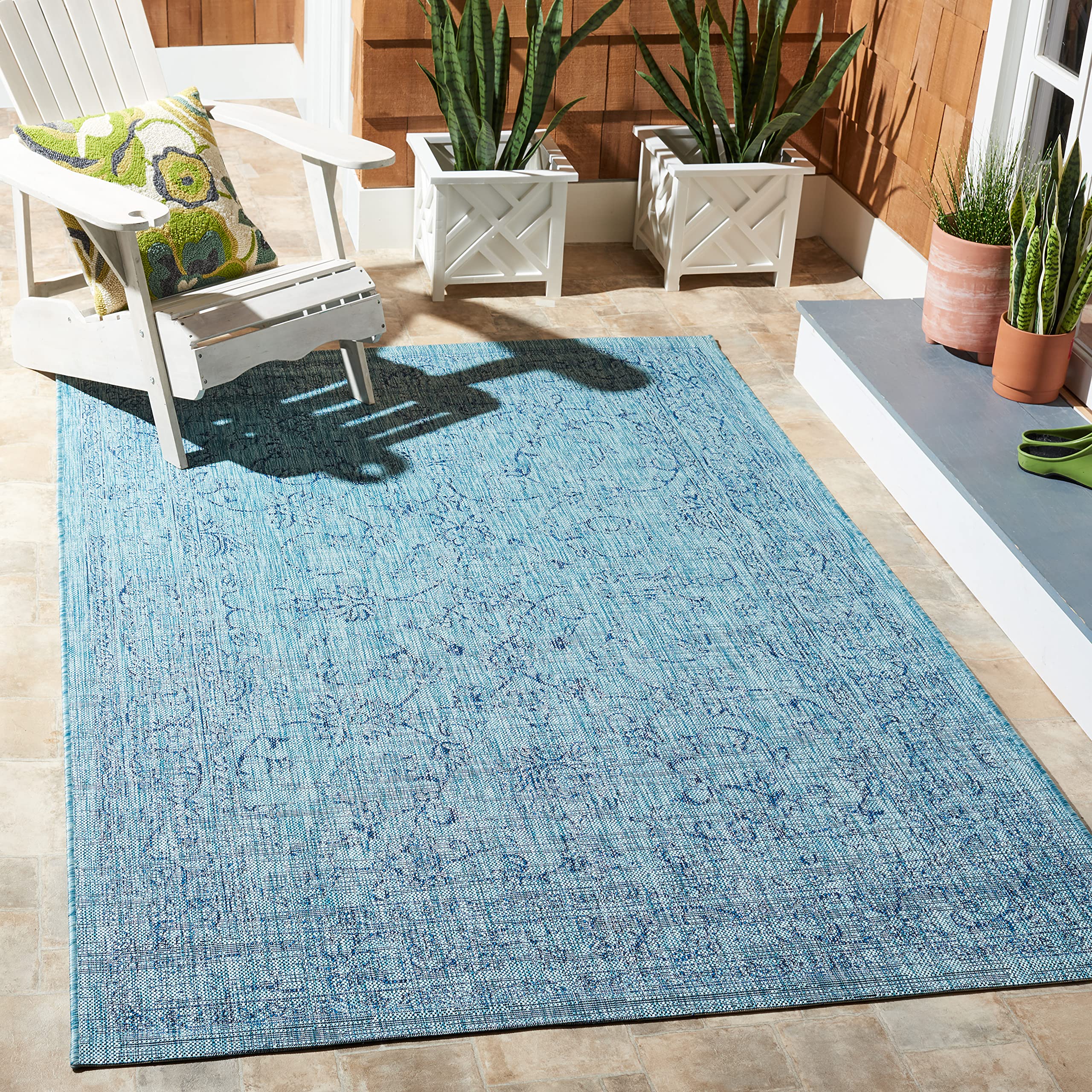 SAFAVIEH Courtyard Collection 4 x 57 Aqua/Navy CY8680 Indoor/ Outside Waterproof Easy cleansingPatio Backyard Mudroom Area Mat