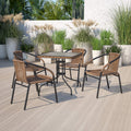 EMMA + OLIVER 4 Pack Medium Brown Rattan Indoor-Outdoor Restaurant Stack Chair