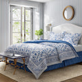 Laura Ashley - Full Comforter Set, Cotton Bedding with Matching Shams & Bed Skirt, Stylish Home Decor (Charlotte Blue, Full)