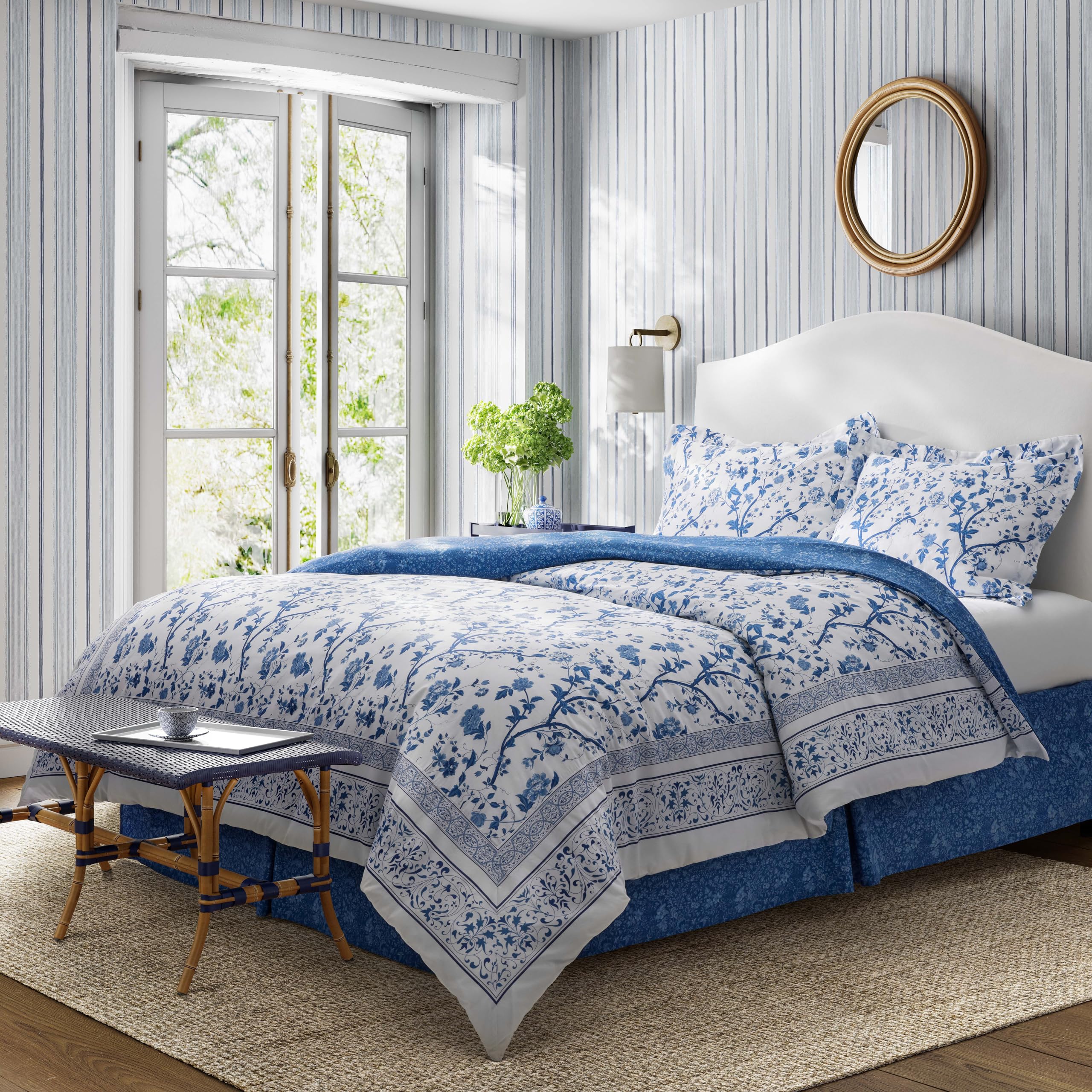 Laura Ashley - Full Comforter Set, Cotton Bedding with Matching Shams & Bed Skirt, Stylish Home Decor (Charlotte Blue, Full)