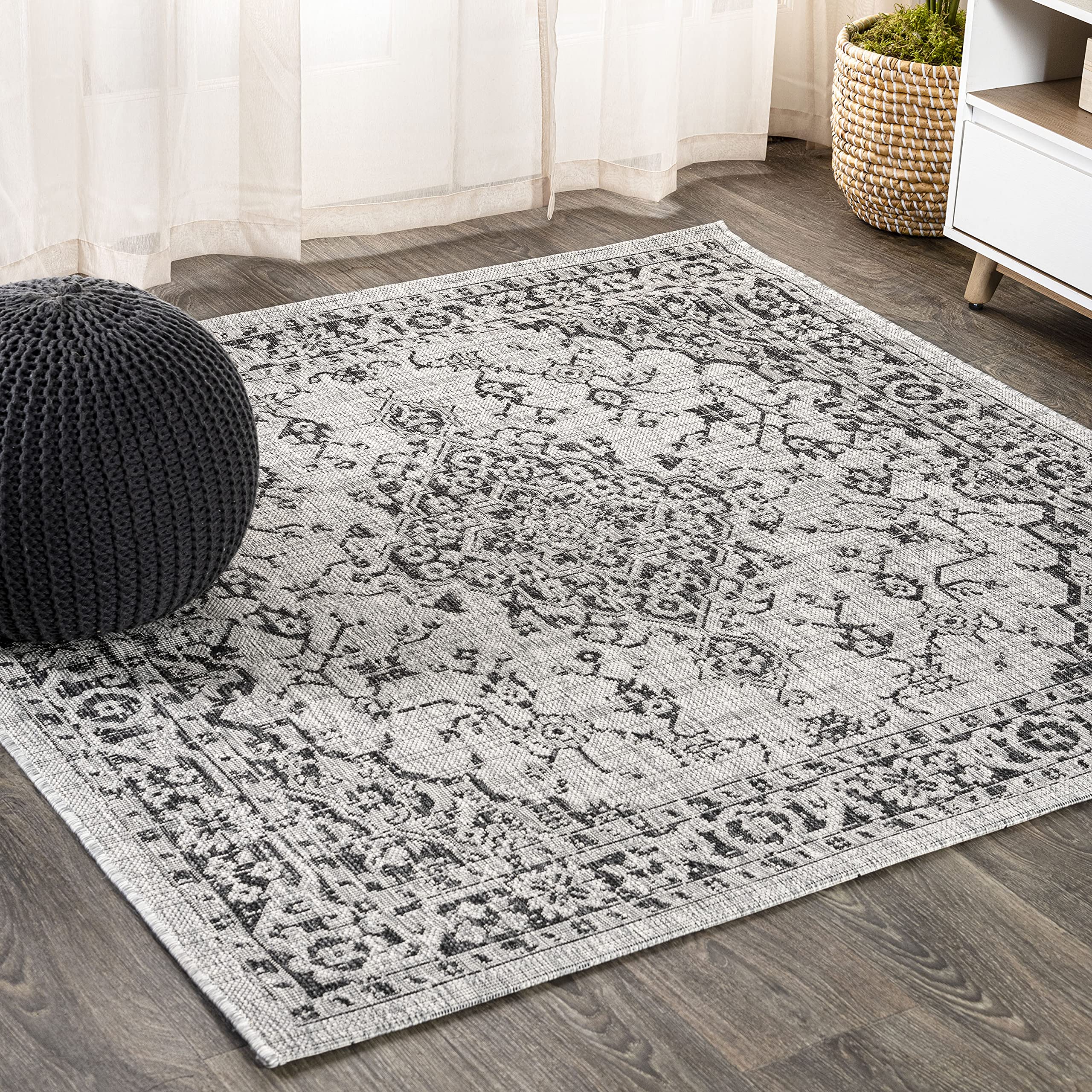JONATHAN Y SMB102D-5SQ Rozetta Boho Medallion Textured Weave Indoor Outdoor Area Rug Coastal Bohemian Rustic Glam Easy Cleaning 
