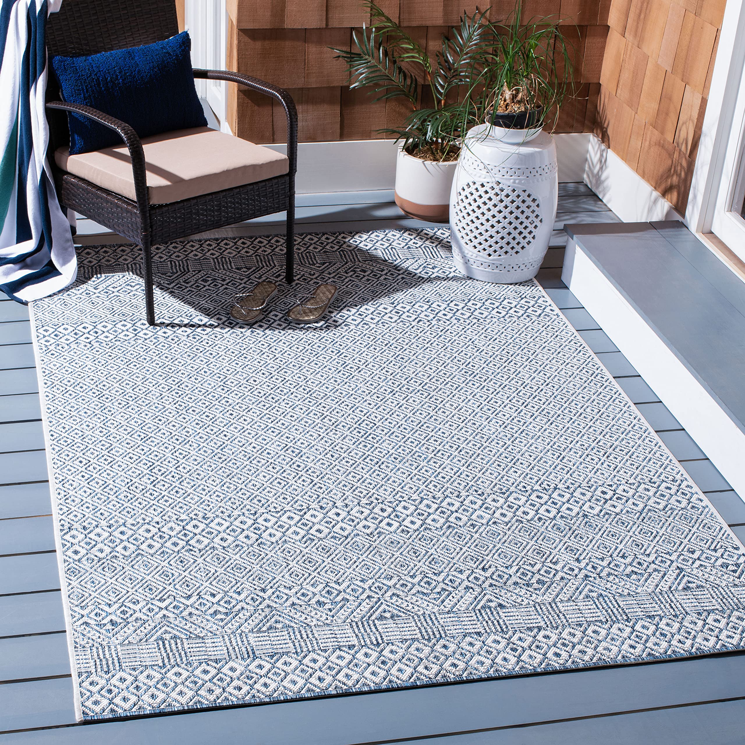 SAFAVIEH Courtyard Collection Area Rug - 9 x 12, Blue & Navy, Non-Shedding & Easy Care, Indoor/Outdoor & Washable-Ideal for Pa