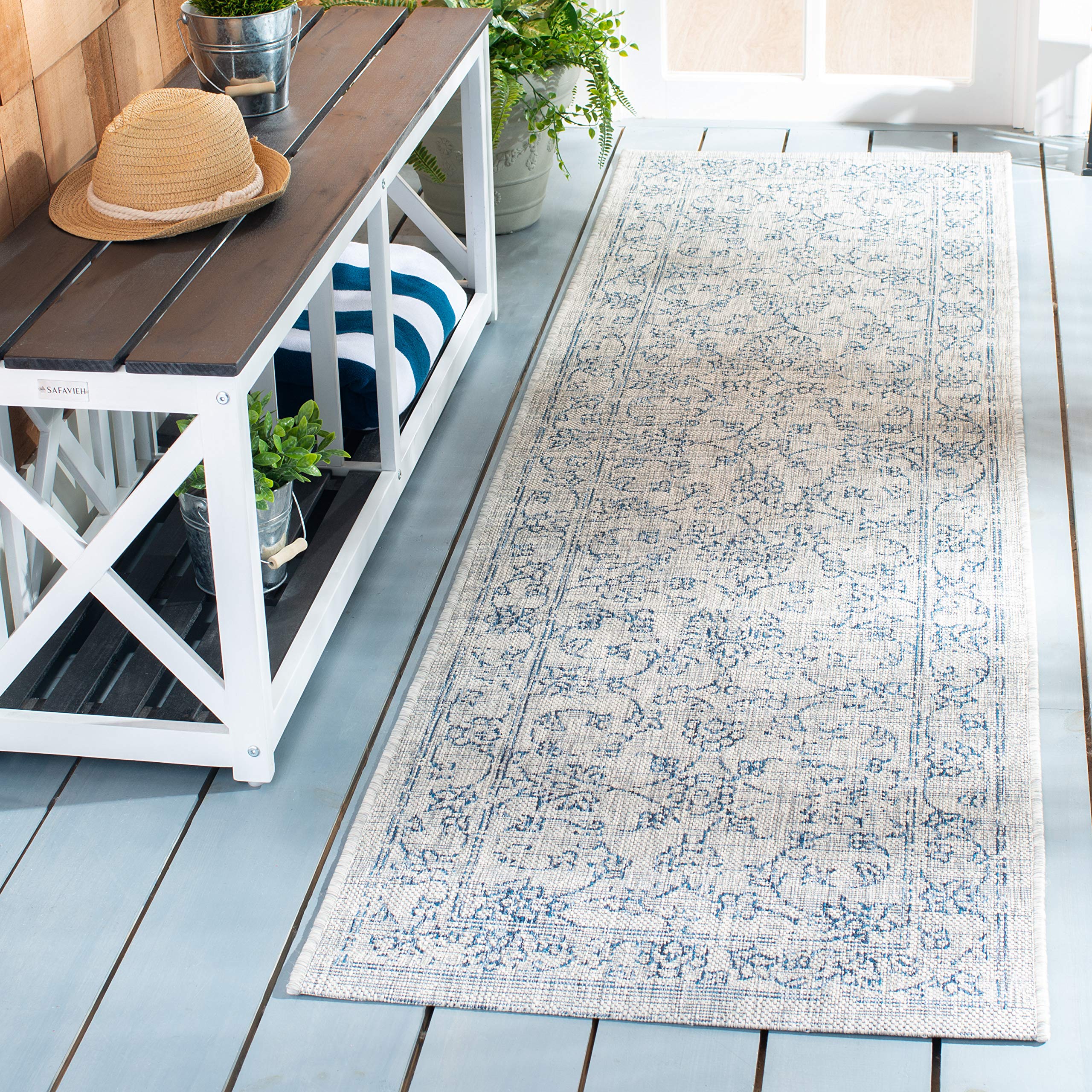 SAFAVIEH Courtyard Collection 23 x 12 Grey/Navy CY8680 Indoor/ Outdoor Patio Backyard Mudroom Runner Rug