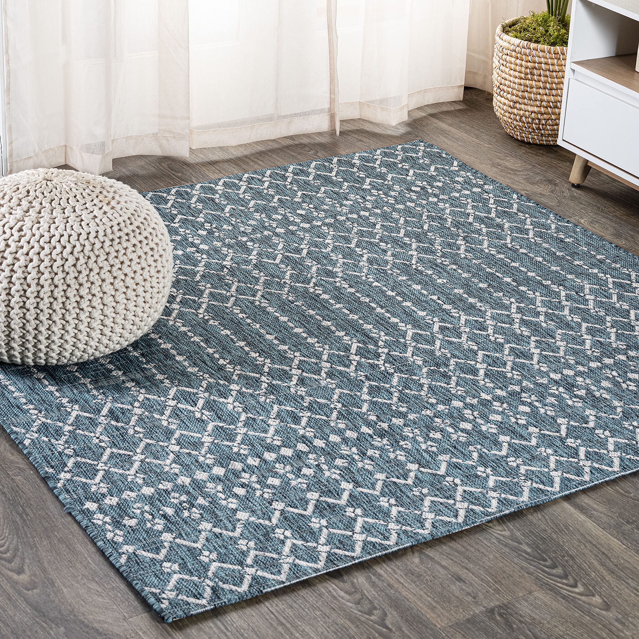 JONATHAN Y SMB108C-5SQ Ourika Moroccan Geometric Textured Weave Indoor Outdoor Area-Rug, Bohemian, Rustic, Scandinavian Easy-Cle