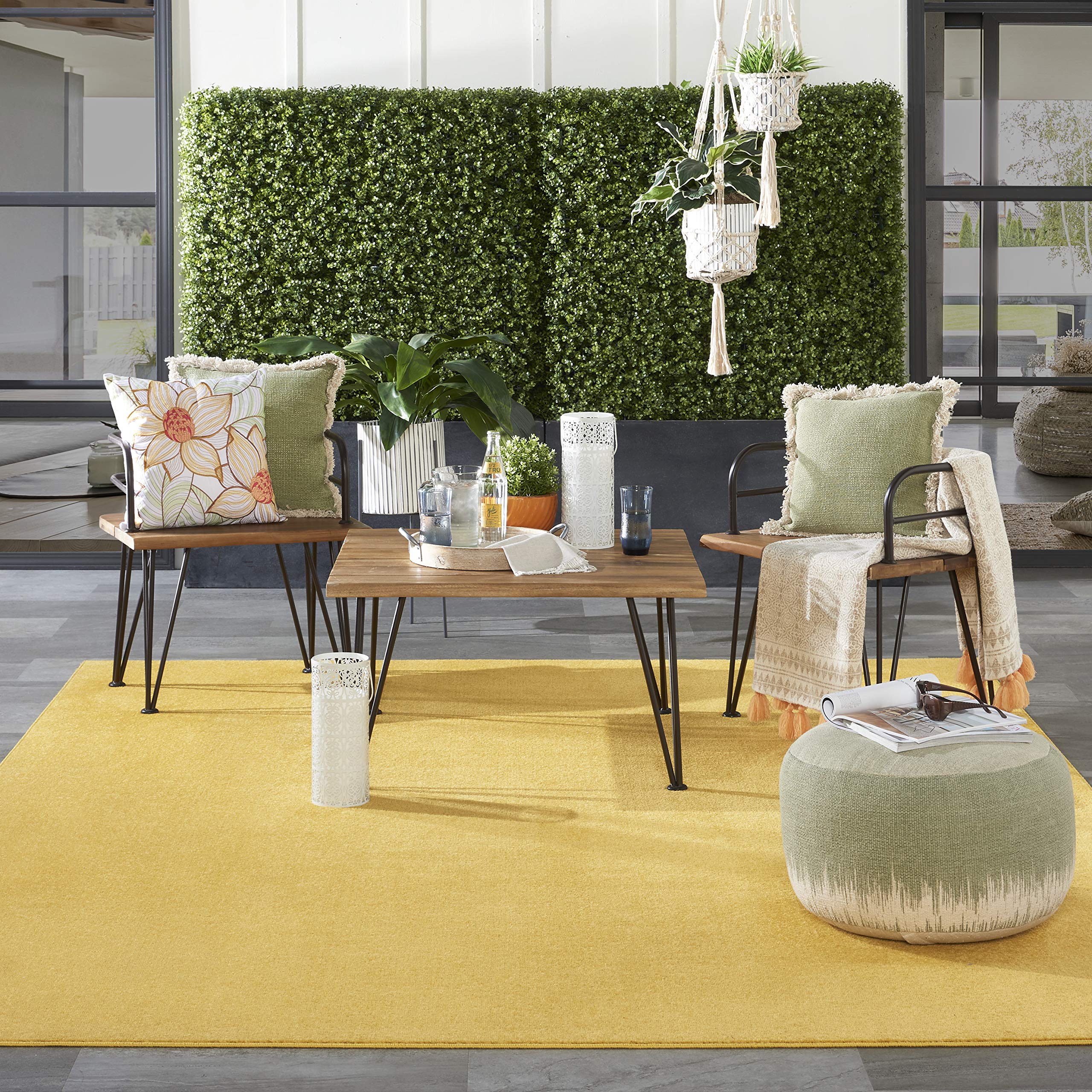 Nourison Essentials Indoor/Outdoor Yellow 7 x 10 Area Rug, Easy Cleaning, Non Shedding, Bed Room, Living Room, Dining Room, Ba