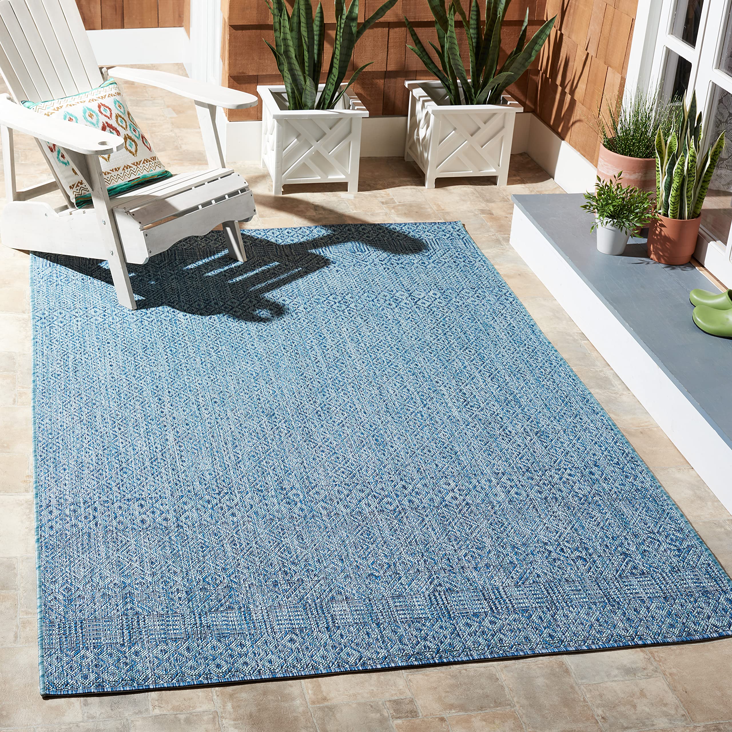 SAFAVIEH Courtyard Collection 67 x 96 Aqua/Navy CY8235 Indoor/ Outside Waterproof Easy cleansingPatio Backyard Mudroom Area Ma