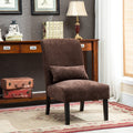 Roundhill Furniture Chocolate Pisano Chenille Fabric Armless Contemporary Accent Chair with Matching Kidney Pillow