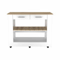 TUHOME Cala Kitchen Island 46, Countertop Table, Six Caster Wheels, Two Drawers, Lower Open Shelf-White/Light Oak, For Kitchen R