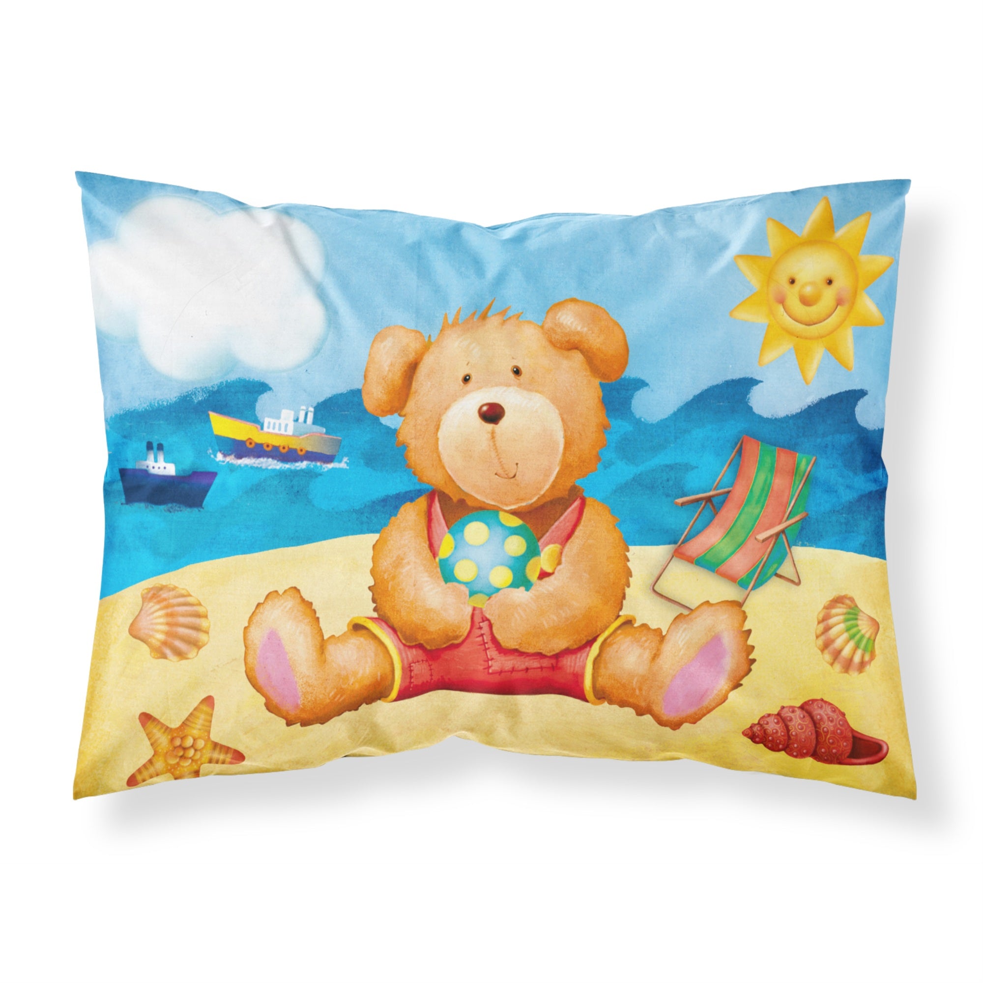 Carolines Treasures Teddy Bear on the Beach Printed, Polyester Envelope Closure pillowcase, Standard, Multicolor