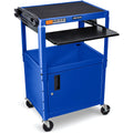 Luxor Adjustable Height Blue Metal A/V Cart w/ Pullout Keyboard Tray and Cabinet