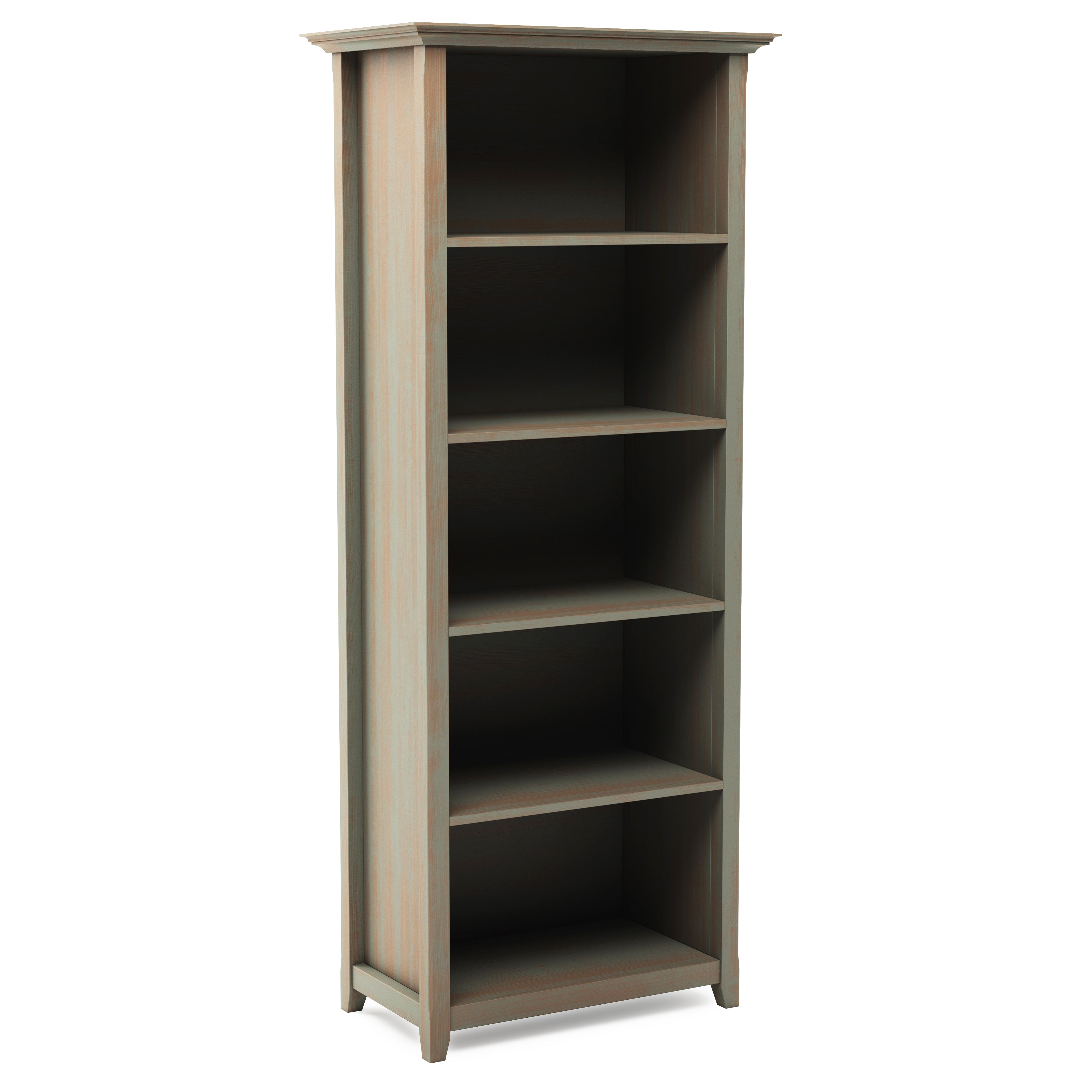 Amherst SOLID WOOD 5 Shelf Bookcase in Distressed Grey