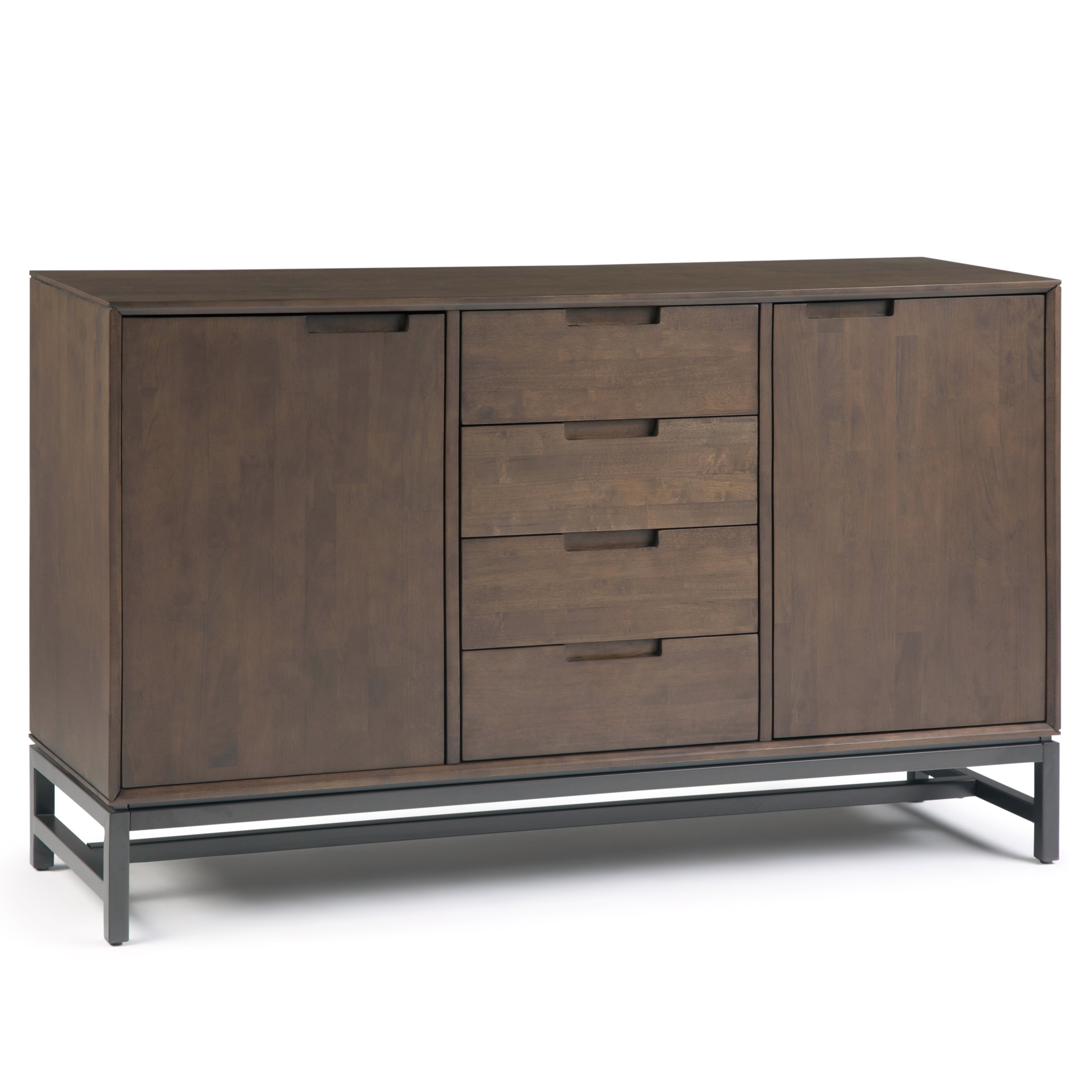 Banting SOLID HARDWOOD and Metal 60 inchWideRectangle Industrial Sideboard with Centre Drawers in Walnut Brown