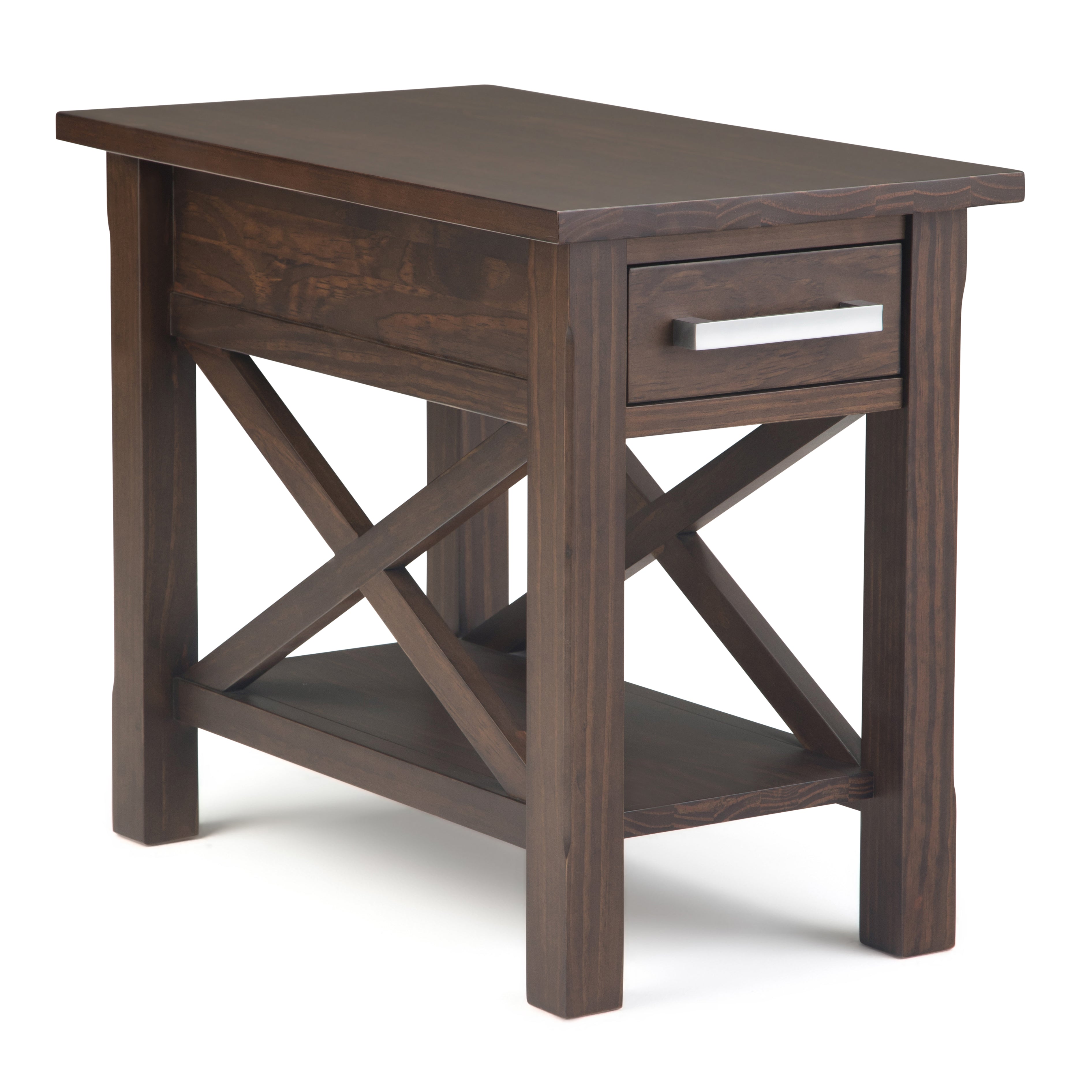 Kitchener Solid Wood 14 inch Wide Rectangle Contemporary Narrow Side Table in Warm Walnut Brown
