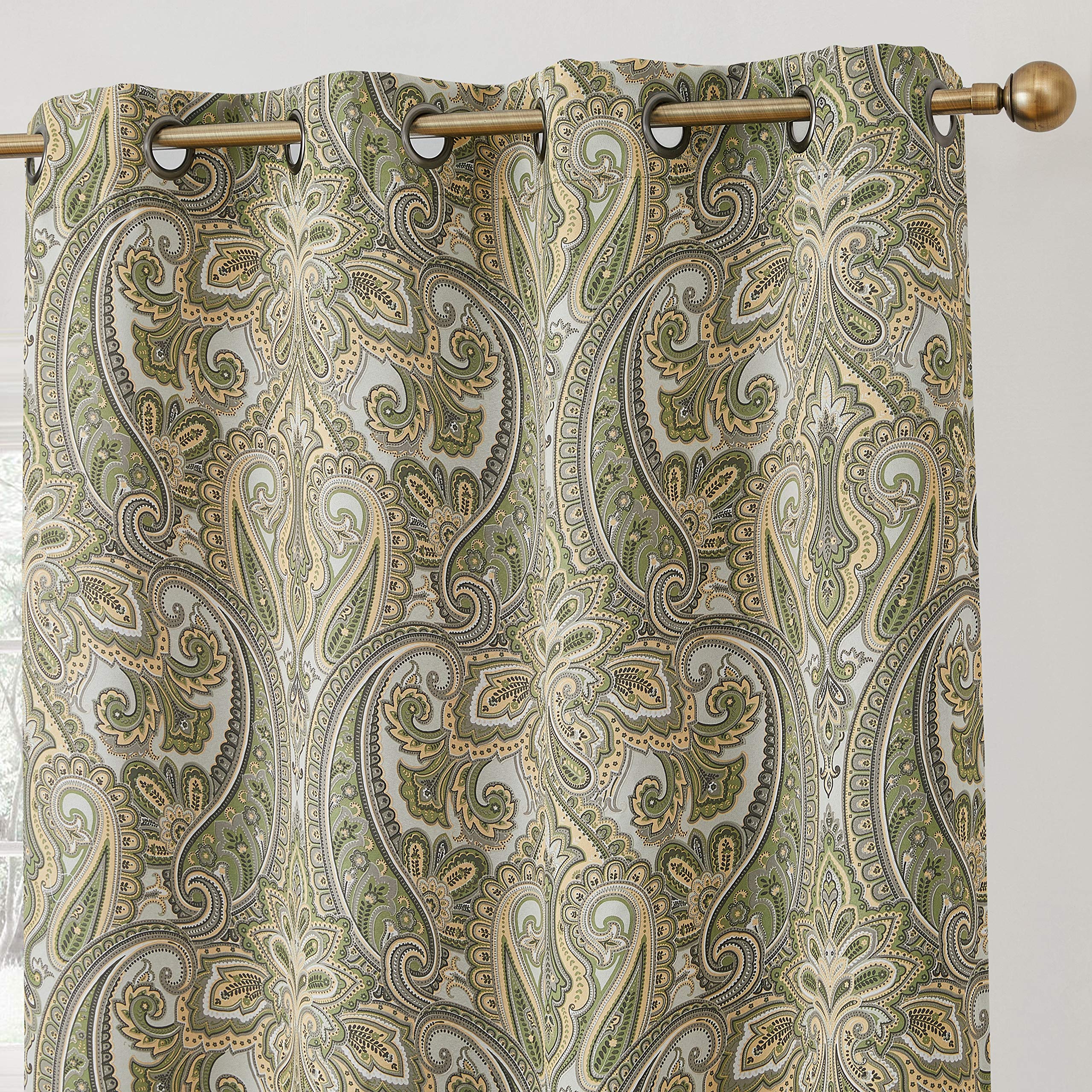HLC.ME Paris Paisley Decorative Print Damask Pattern Light Reducing Grommet Window Curtain Panels for Bedroom - Set of 2 (50 x 9