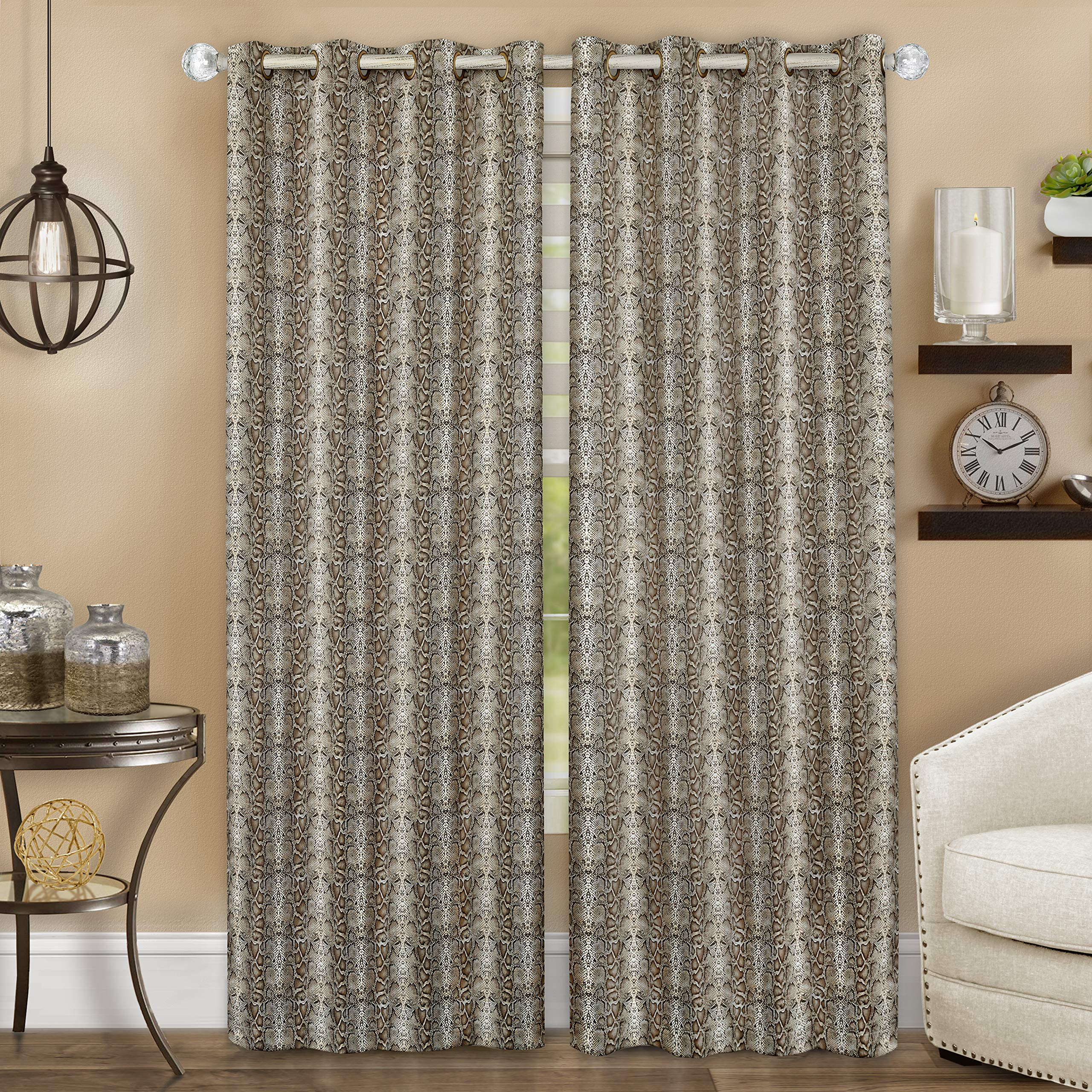 Achim Home Furnishings Python Grommet Window Curtain Panel, 52 x 63, Brown/Gold