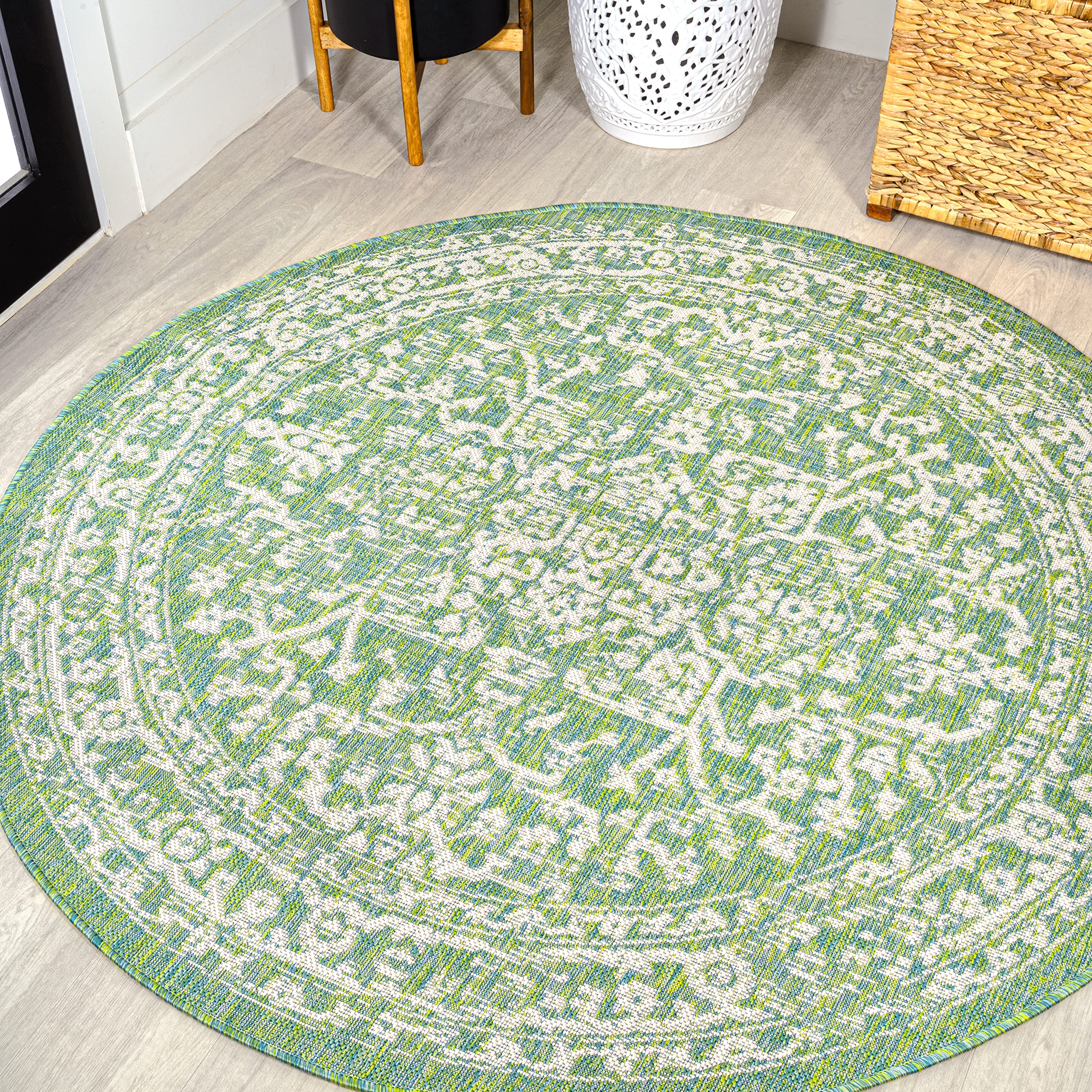 JONATHAN Y SMB104F-5R Malta Bohemian Medallion Textured Weave Indoor Outdoor Area-Rug, Coastal, Vintage, Rustic Easy-Cleaning,Be