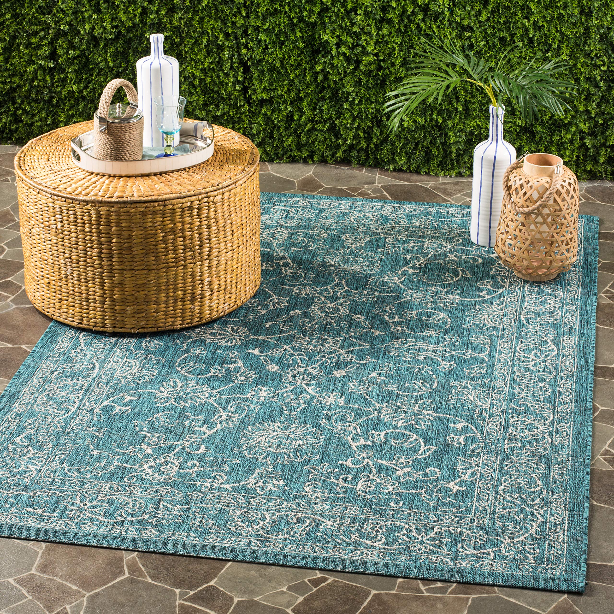 SAFAVIEH Courtyard Collection 53 x 77 Turquoise CY8680 Indoor/ Outdoor Waterproof Easy Cleaning Patio Backyard Mudroom Area Ru