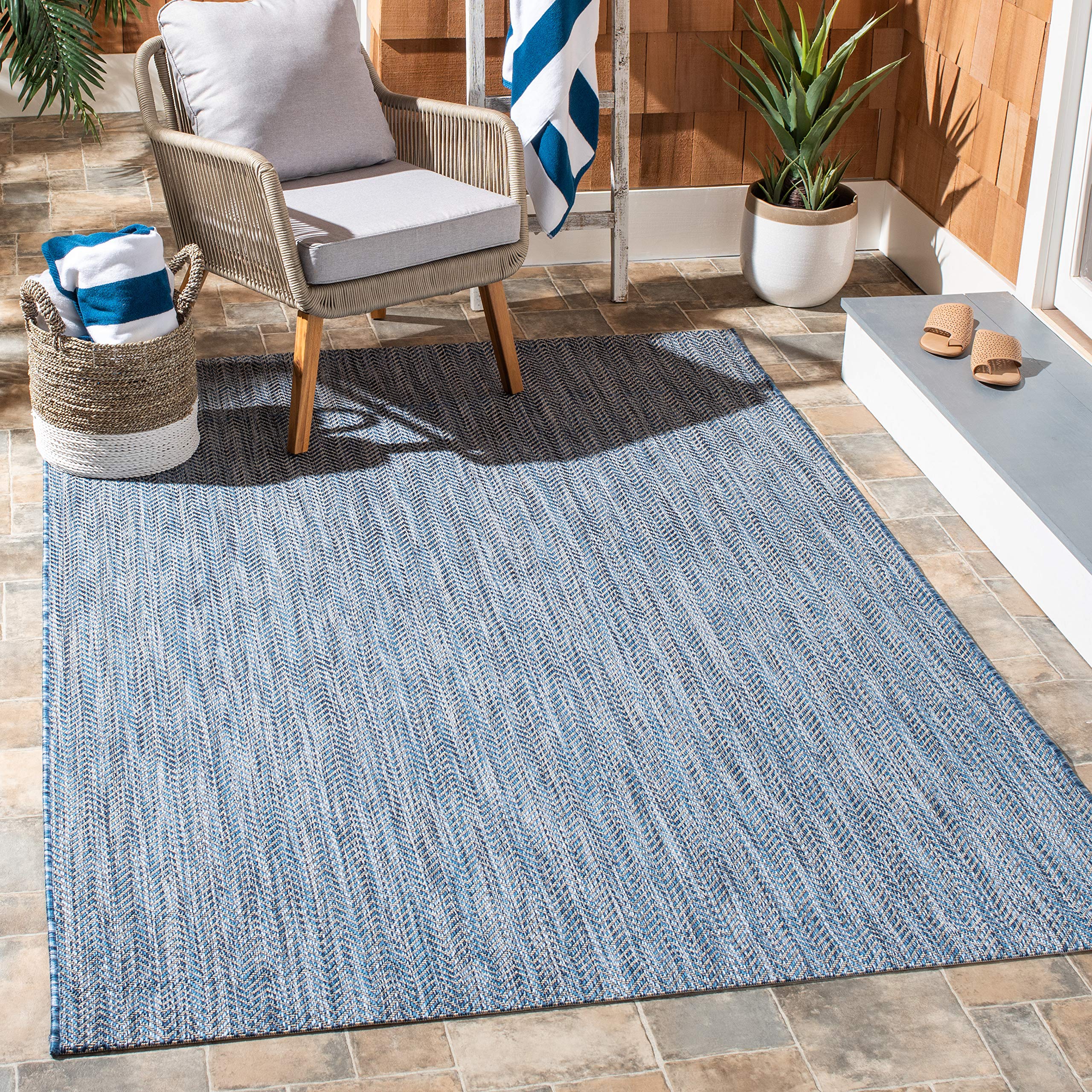 SAFAVIEH Courtyard Collection 53 x 53 Square Navy/Grey CY8022 Indoor/ Outdoor Waterproof Easy Cleaning Patio Backyard Mudroom 