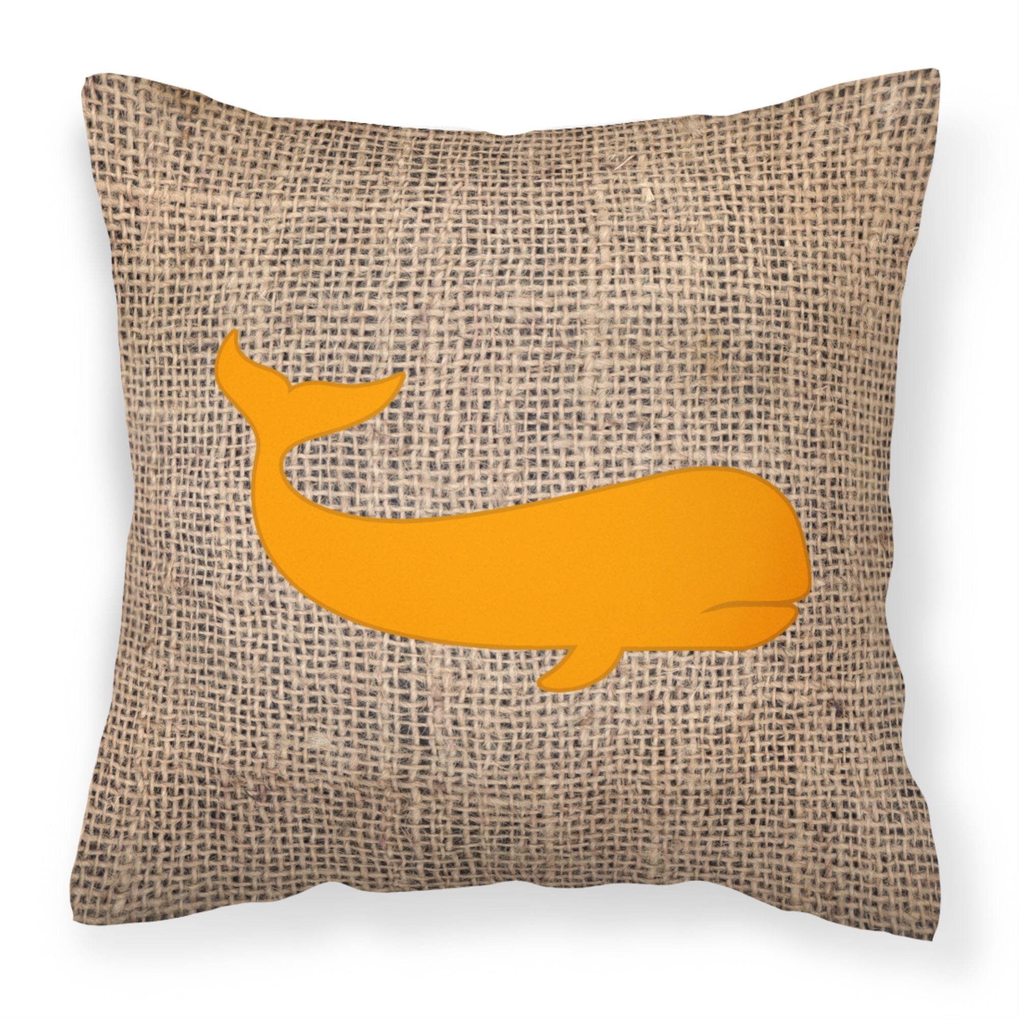 Carolines Treasures Whale Burlap & Orange Canvas Fabric Decorative Pillow, 14 x 14, Multicolor