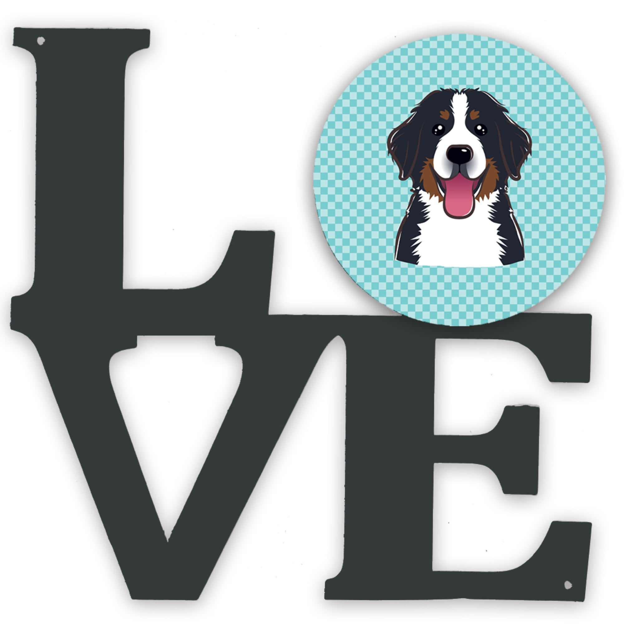 Carolines Treasures Checkerboard Blue Bernese Mountain Dog Metal Artwork Love wall-decor, Multicolor