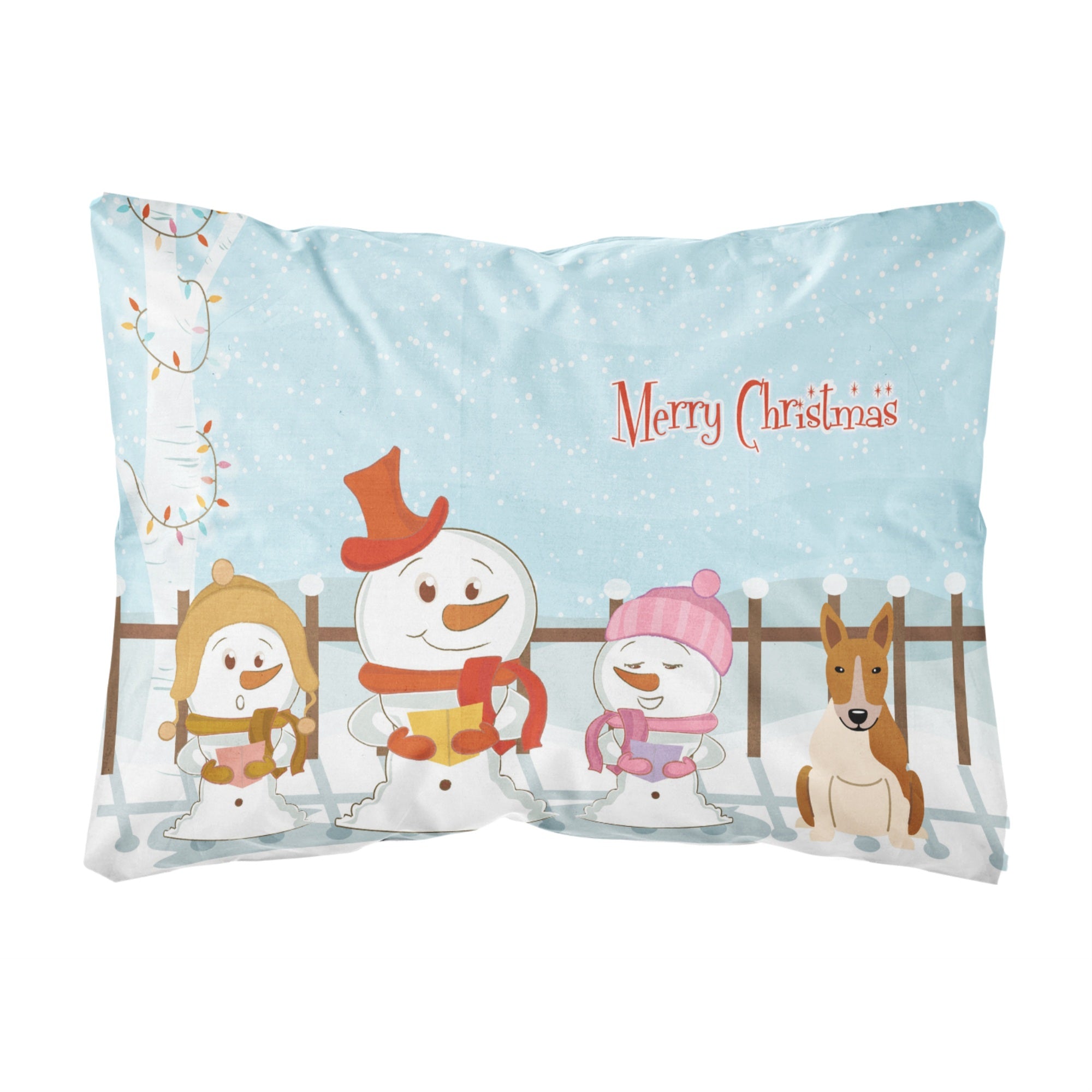 Carolines Treasures BB2466PW1216 Merry Christmas Carolers Bull Terrier Red White Canvas Fabric Decorative Pillow, 12 H x 16 W, 