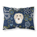 Blue Flowers Longhair Creme Dachshund Fabric Standard Pillowcase