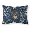 Blue Flowers Longhair Black and Tan Dachshund Fabric Standard Pillowcase