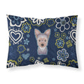 Blue Flowers Yorkie Puppy Fabric Standard Pillowcase
