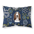 Blue Flowers Basset Hound Fabric Standard Pillowcase