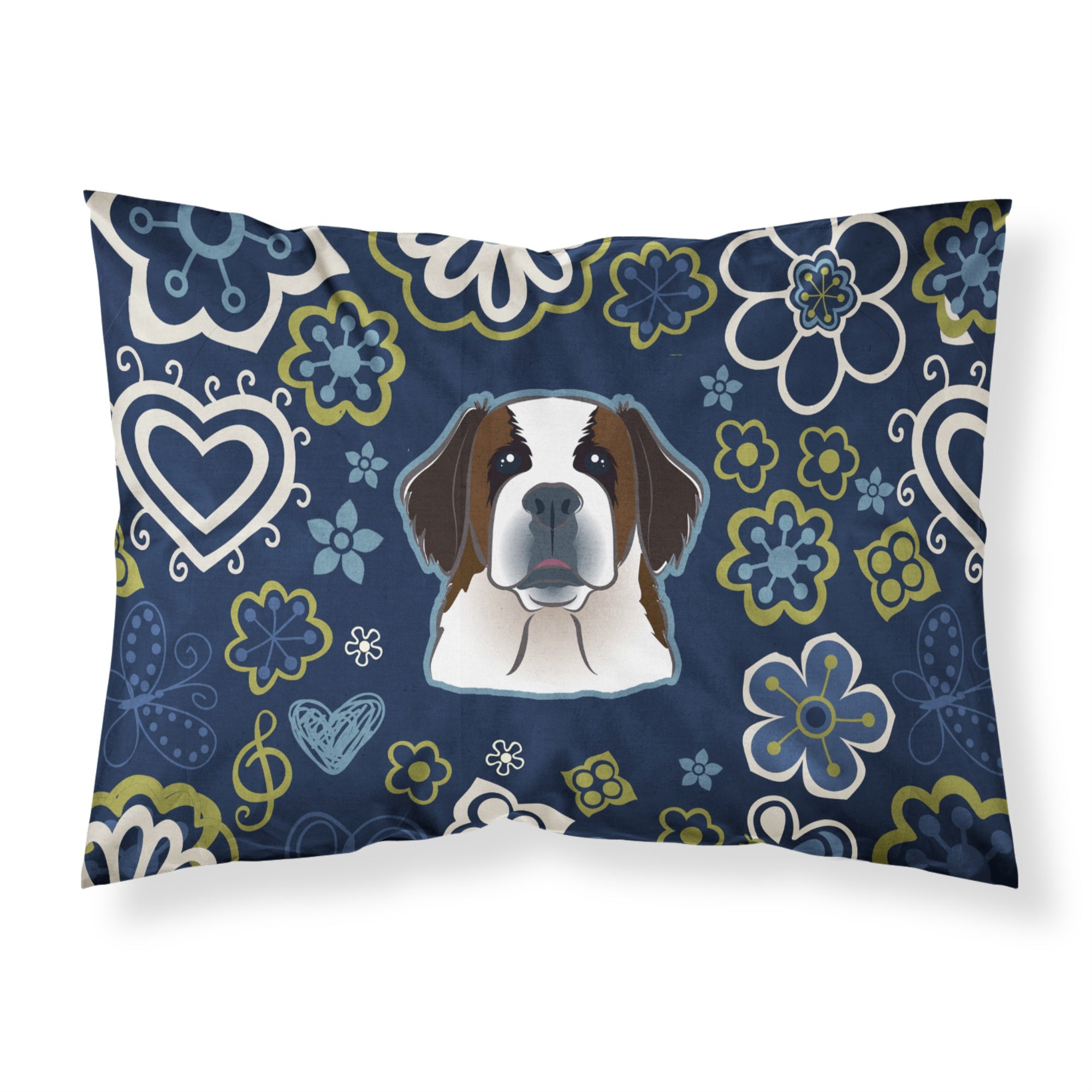 Blue Flowers Saint Bernard Fabric Standard Pillowcase