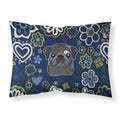 Blue Flowers Black Pug Fabric Standard Pillowcase