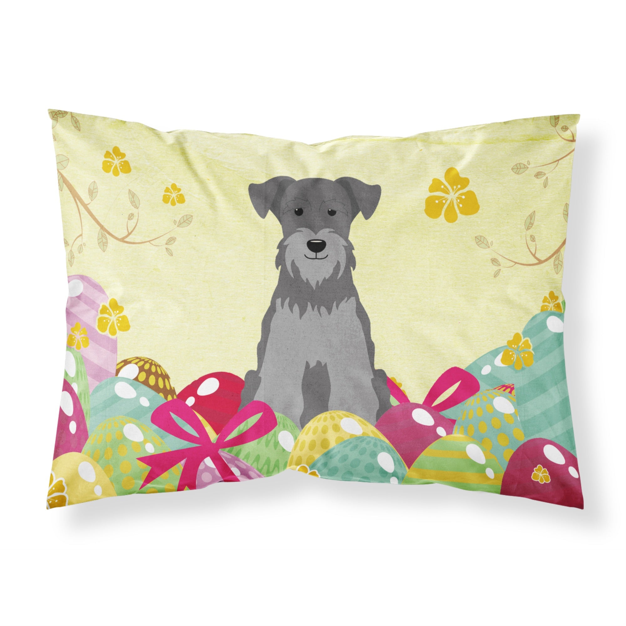 Easter Eggs Miniature Schanuzer Black Silver Fabric Standard Pillowcase