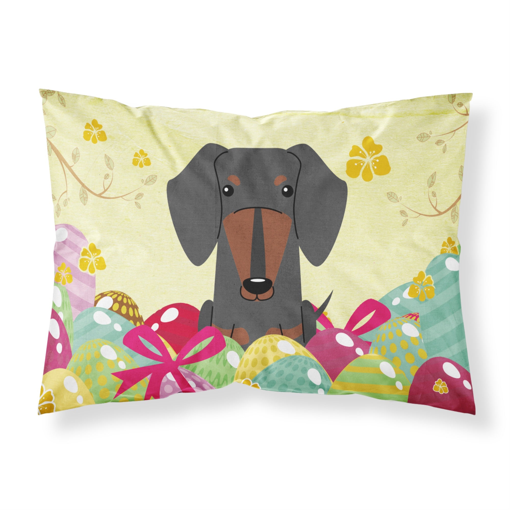 Easter Eggs Dachshund Black Tan Fabric Standard Pillowcase