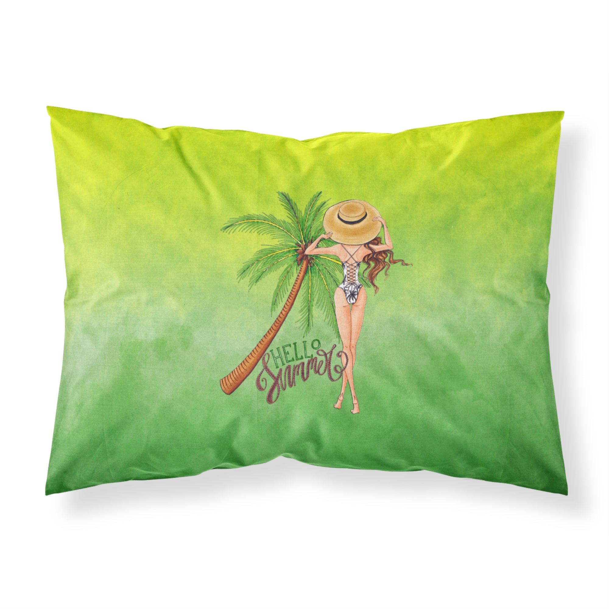 Hello Summer Lady in Swimsuit Fabric Standard Pillowcase