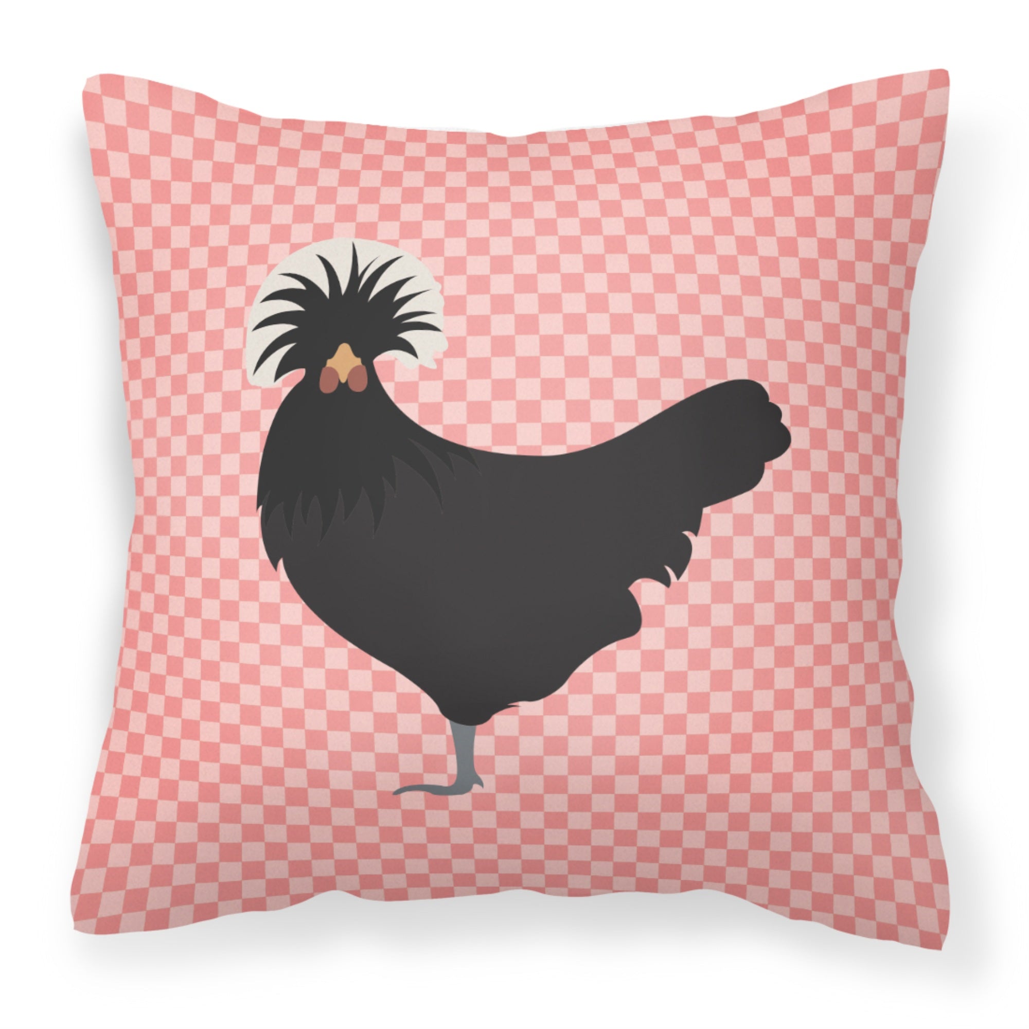 Carolines Treasures BB7834PW1414 Polish Poland Chicken Pink Check Outdoor Canvas Fabric Decorative Pillow, 14 x 3 x 14