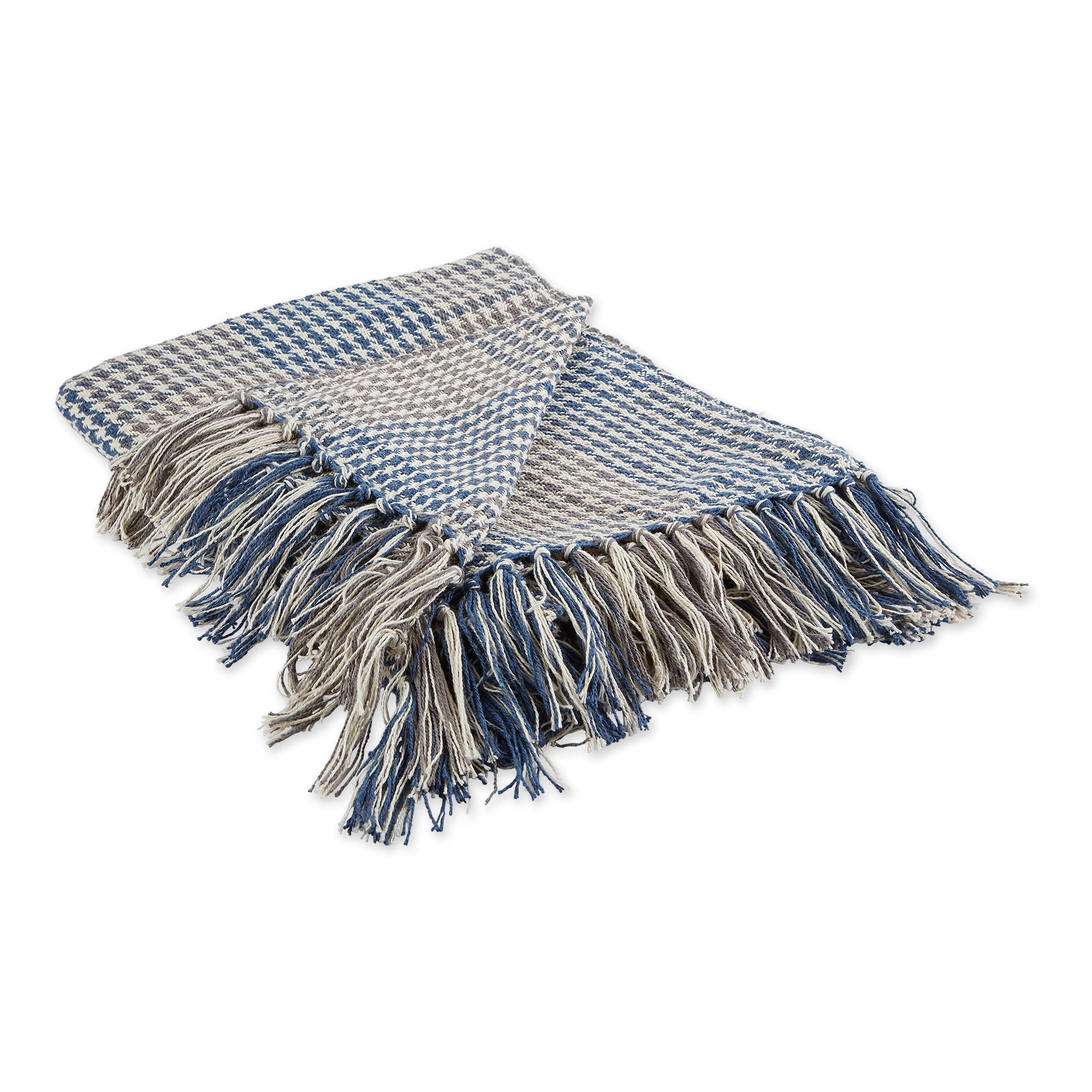 DII French Blue & Gray Houndstooth Plaid Throw