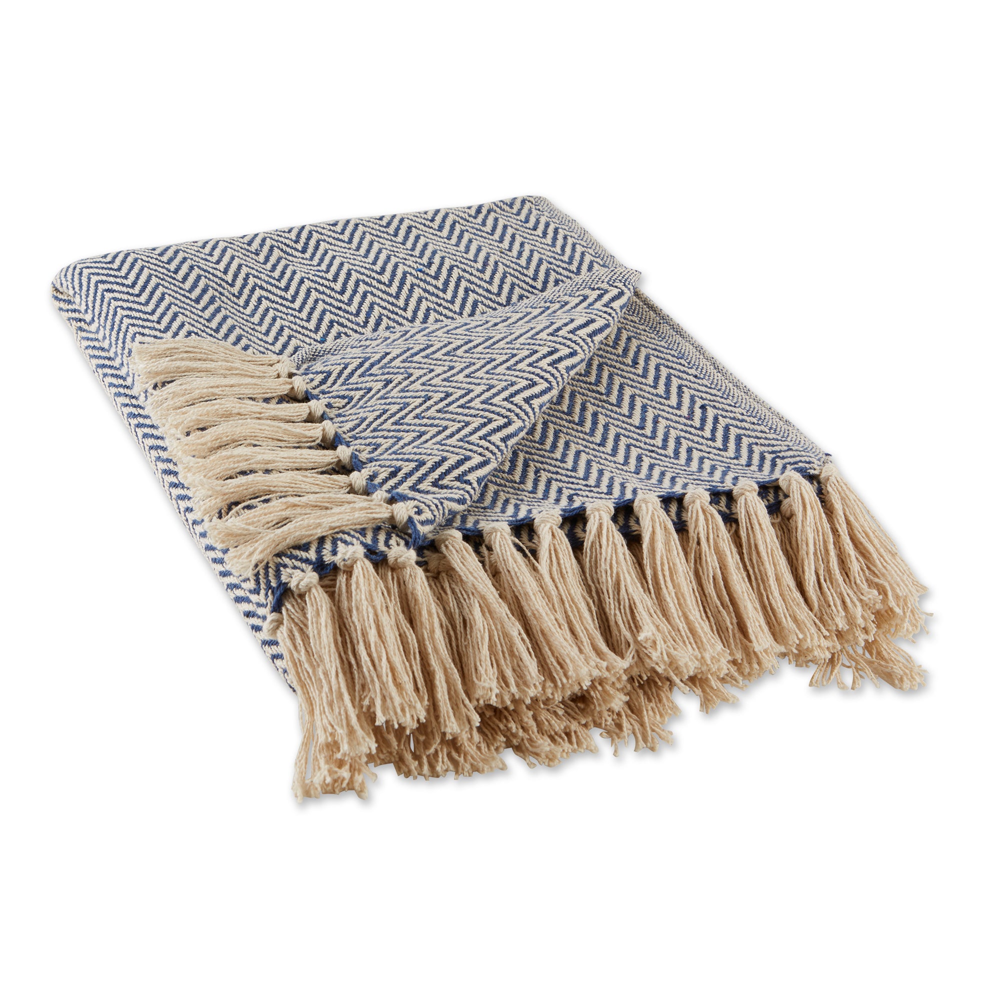 French Blue Handloom Chevron Throw