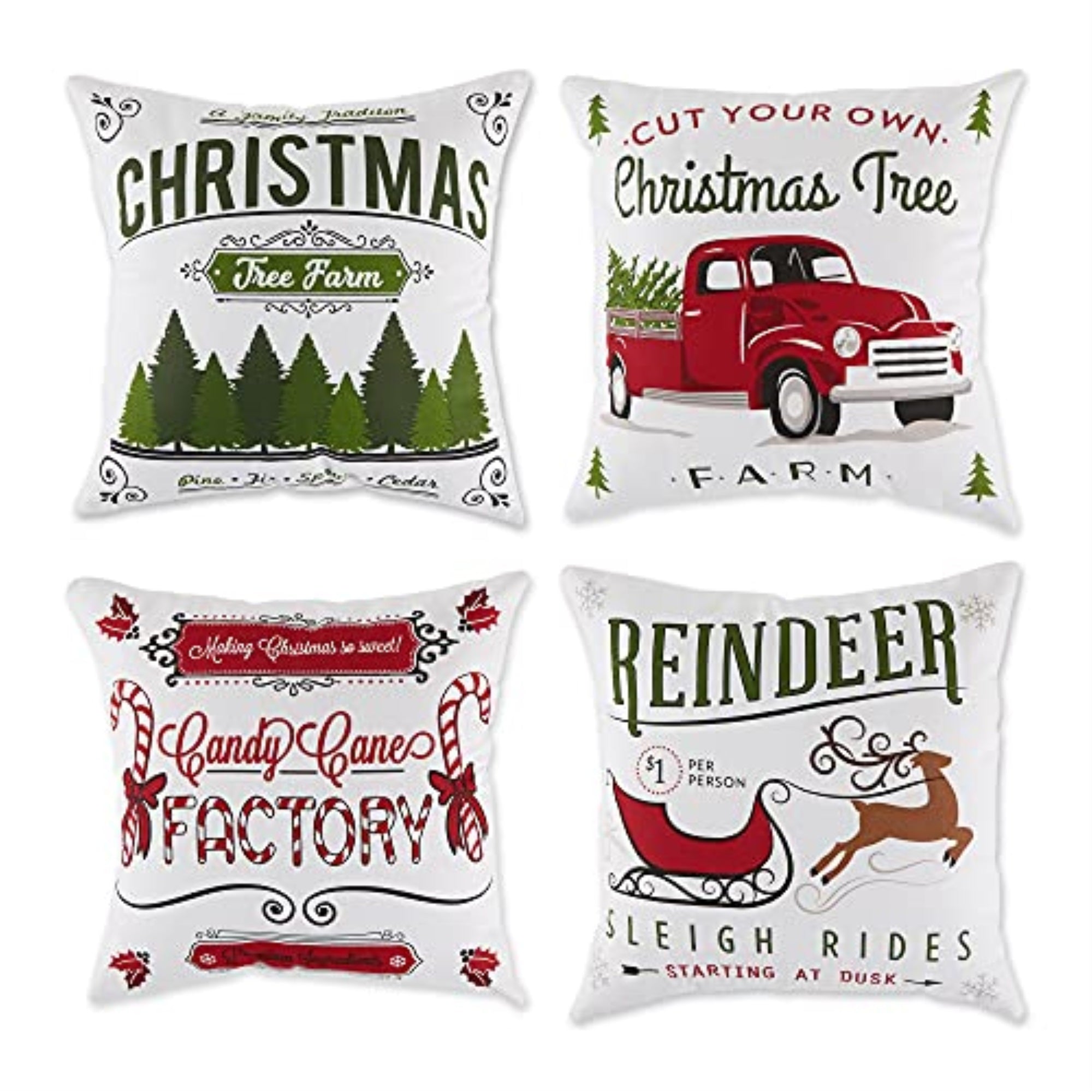 DII Asst Christmas Prints Pillow Cover 18x18 inches (Set of 4)