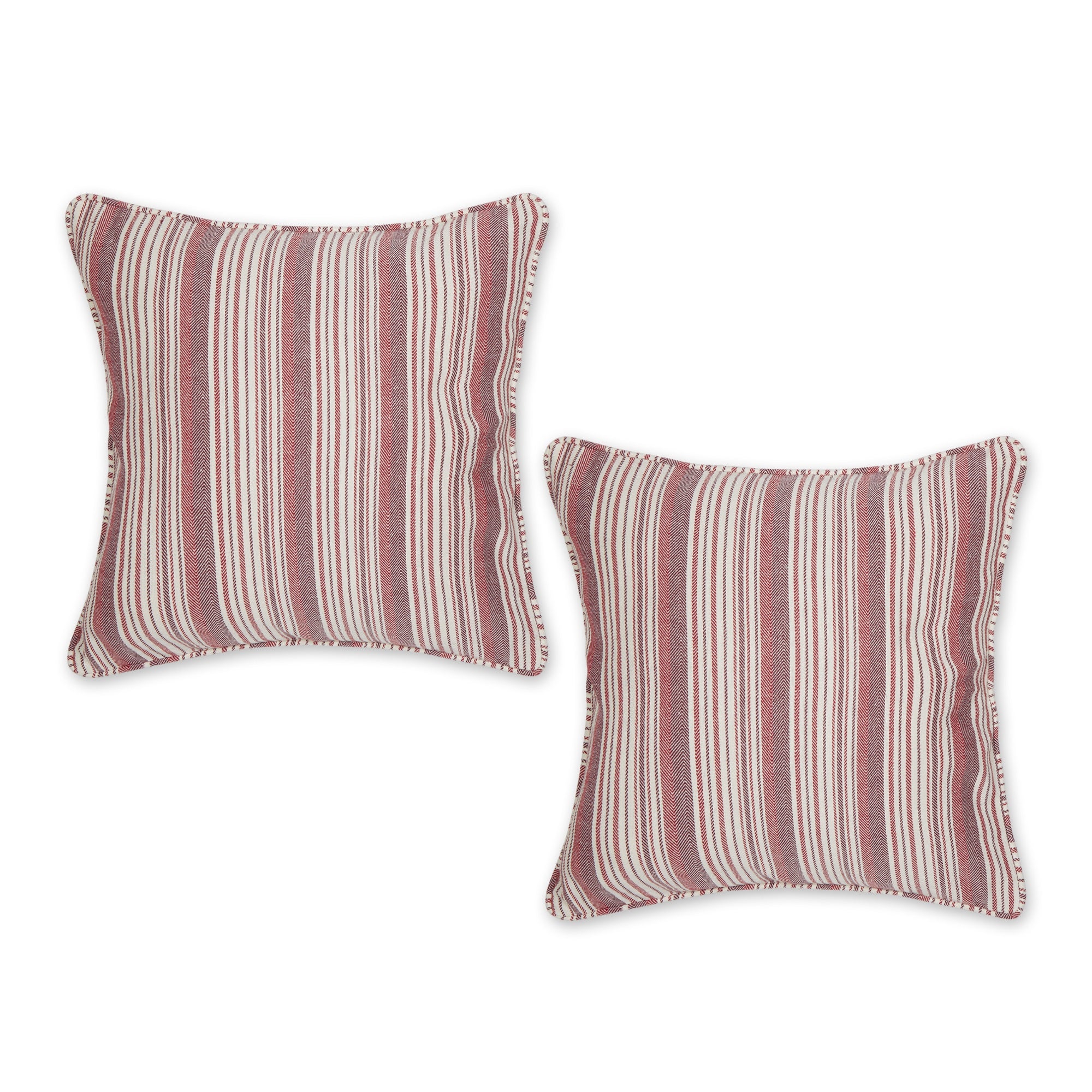 BARN RED HERRINGBONE STRIPE RECYCLED COTTON PILLOW COVER 18x18 SET/2