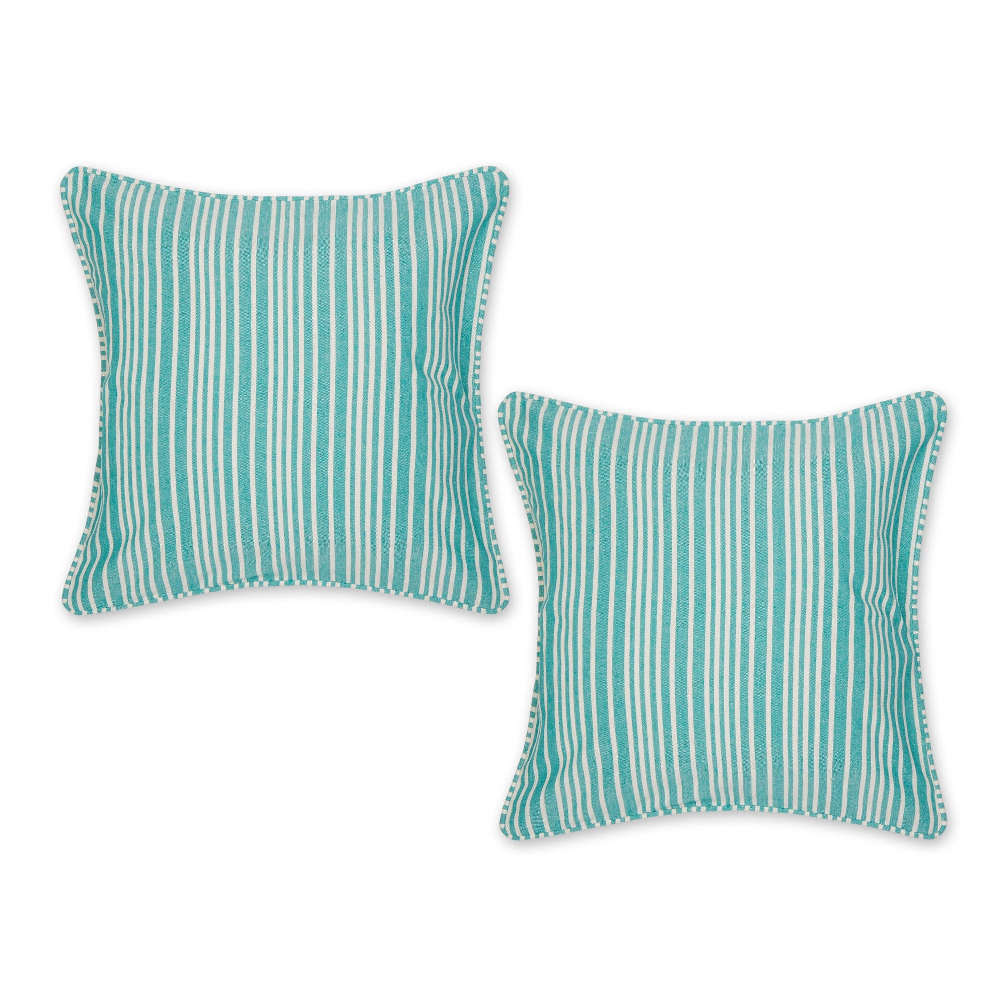 JEWEL GREEN CHAMBRAY STRIPE RECYCLED COTTON PILLOW COVER 18x18 SET/2