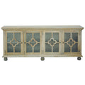 Sunset Trading Cottage 87 Clover Glass Door Credenza | Driftwood Brown Solid Wood Display Cabinet | Fully Assembled Sideboard