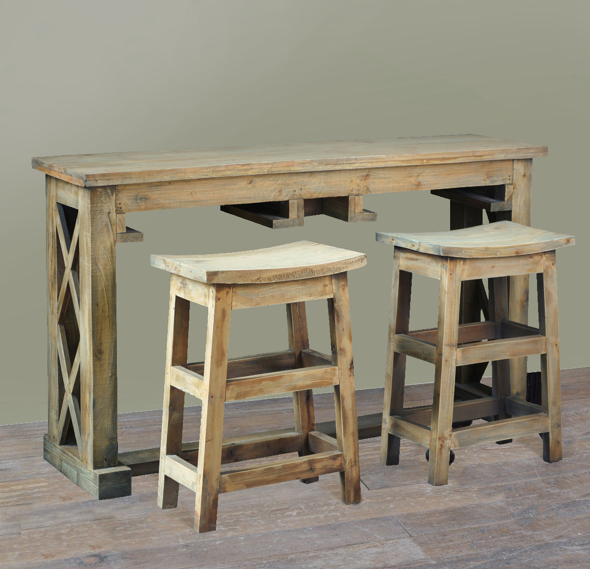 Sunset Trading Cottage 60 Rectangular Narrow Counter Height 3 Piece Dining Table Set with Backless Barstools | Sofa Console with