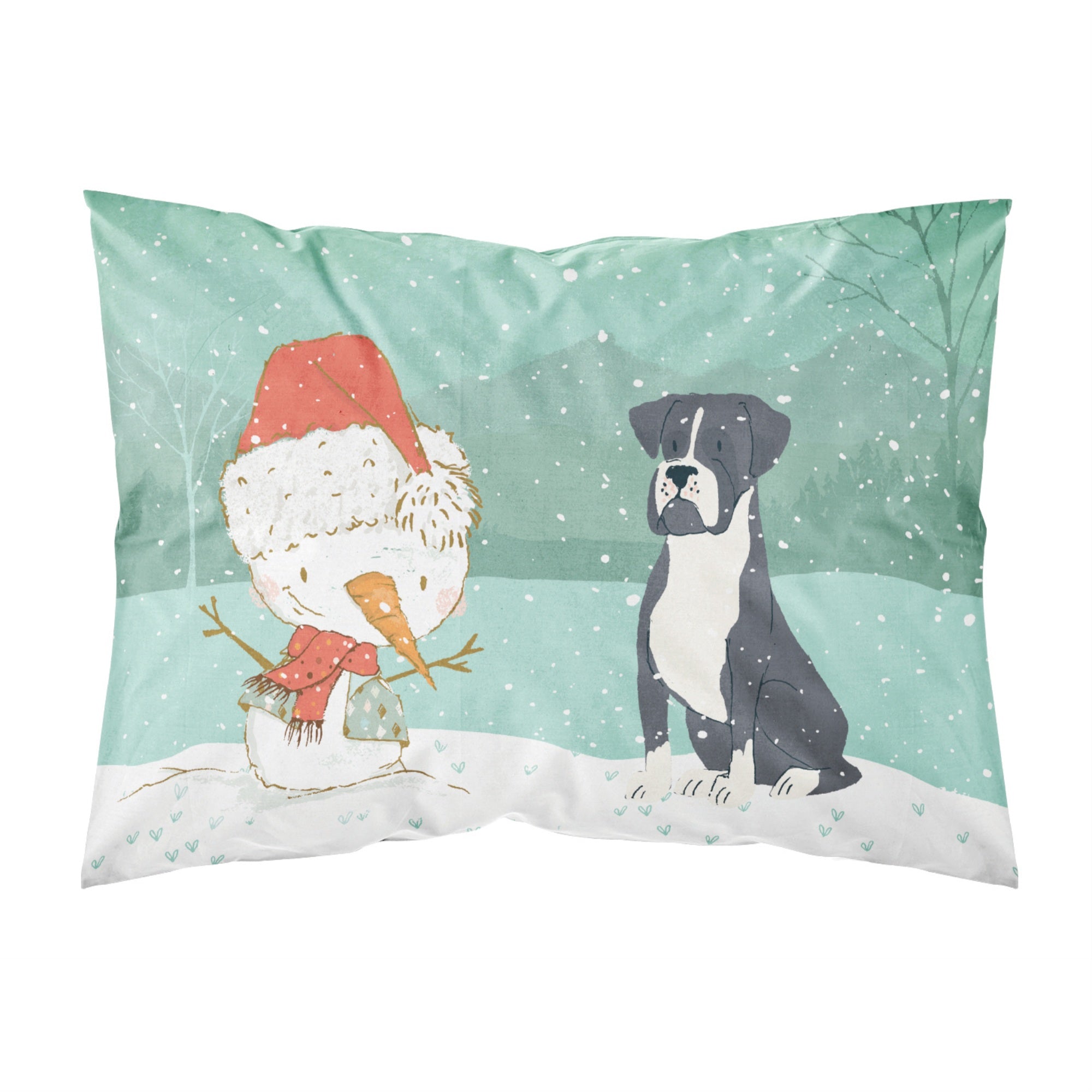 Carolines Treasures Snowman Black Boxer Christmas Fabric Standard Pillowcase