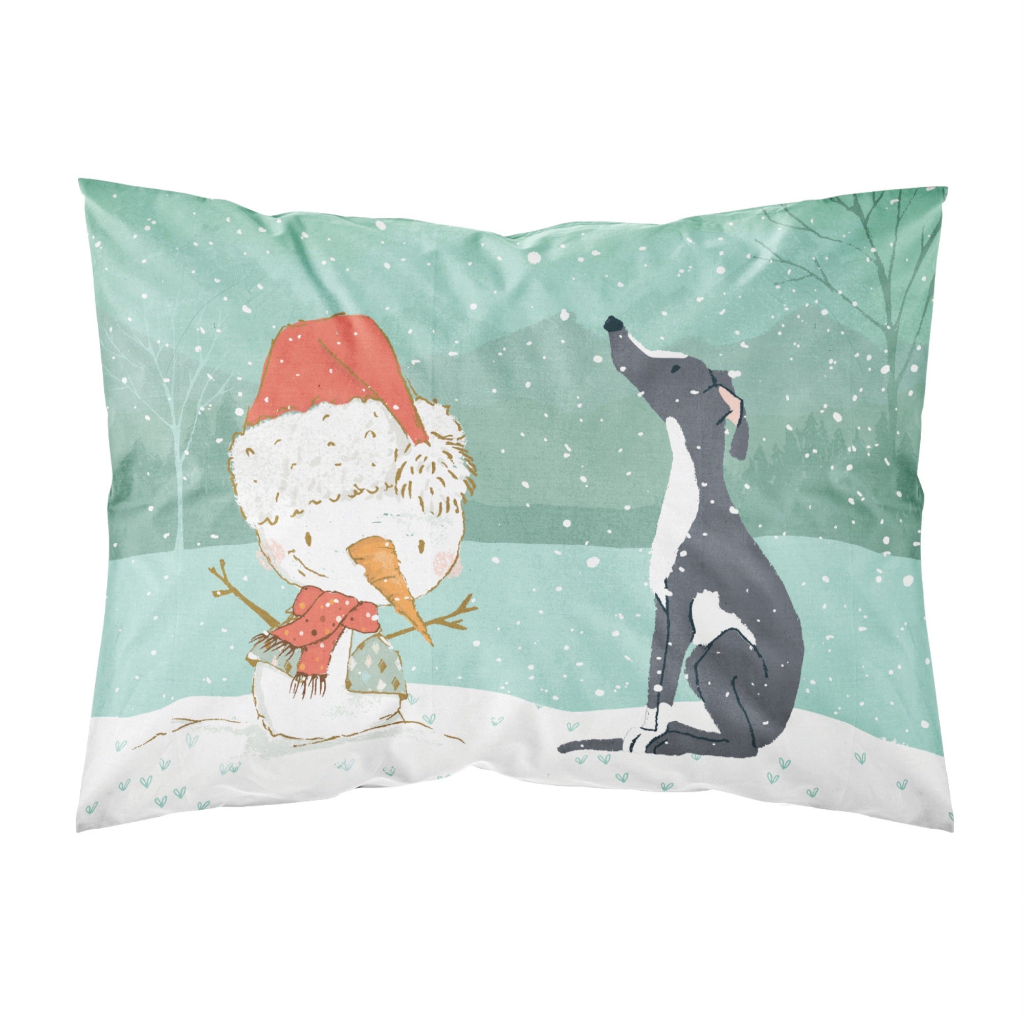 Carolines Treasures Snowman Black Greyhound Christmas Fabric Standard Pillowcase