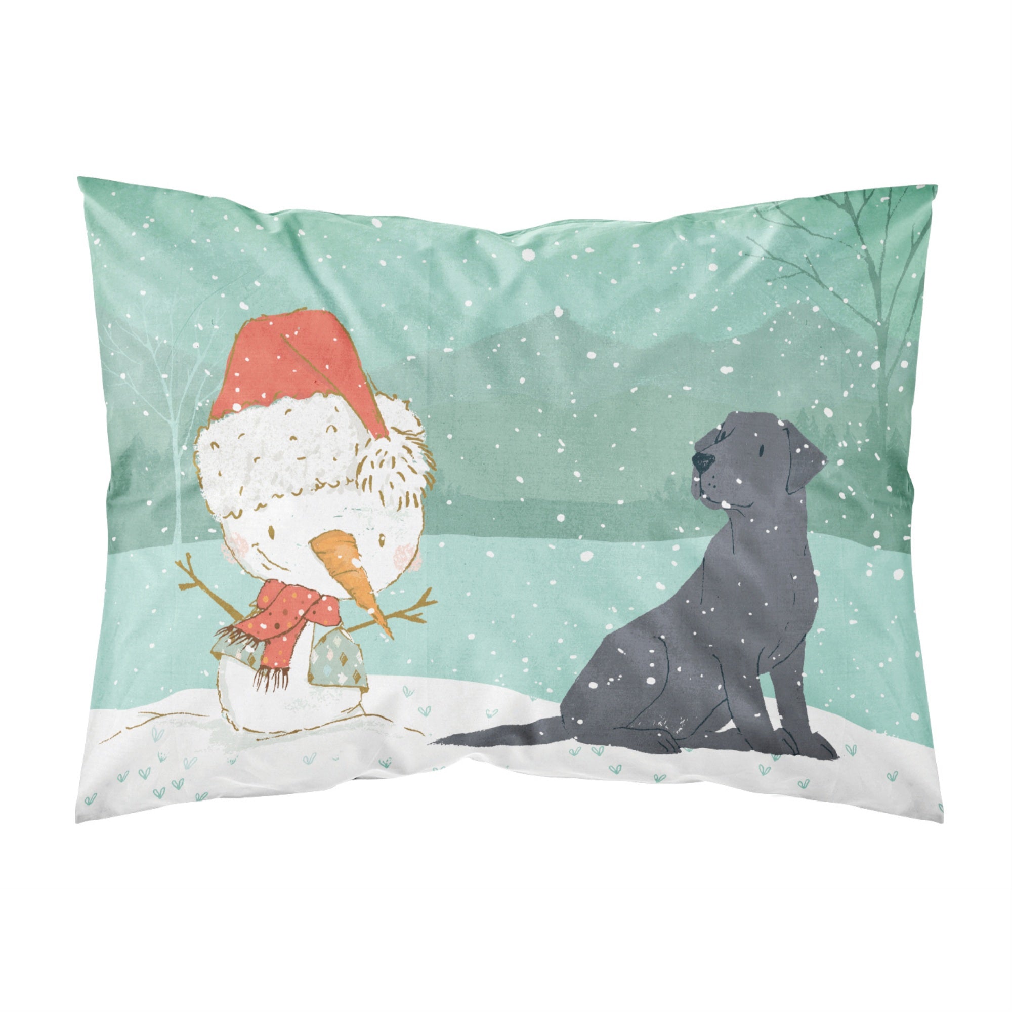Carolines Treasures Snowman Black Labrador Christmas Fabric Standard Pillowcase