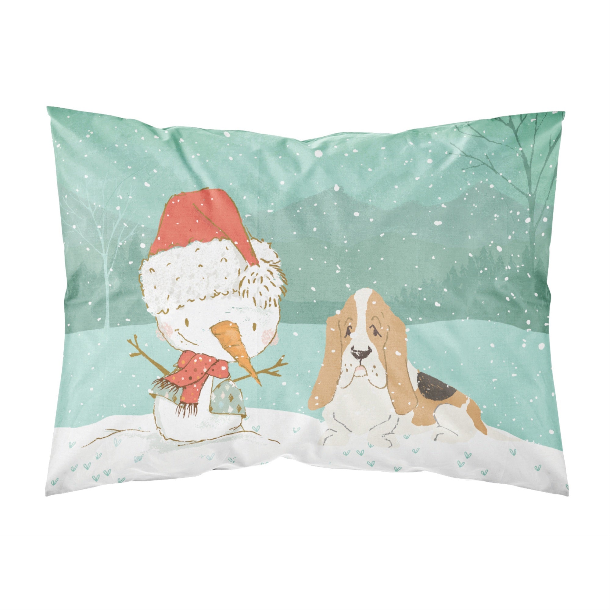Carolines Treasures Snowman Basset Hound Christmas Fabric Standard Pillowcase