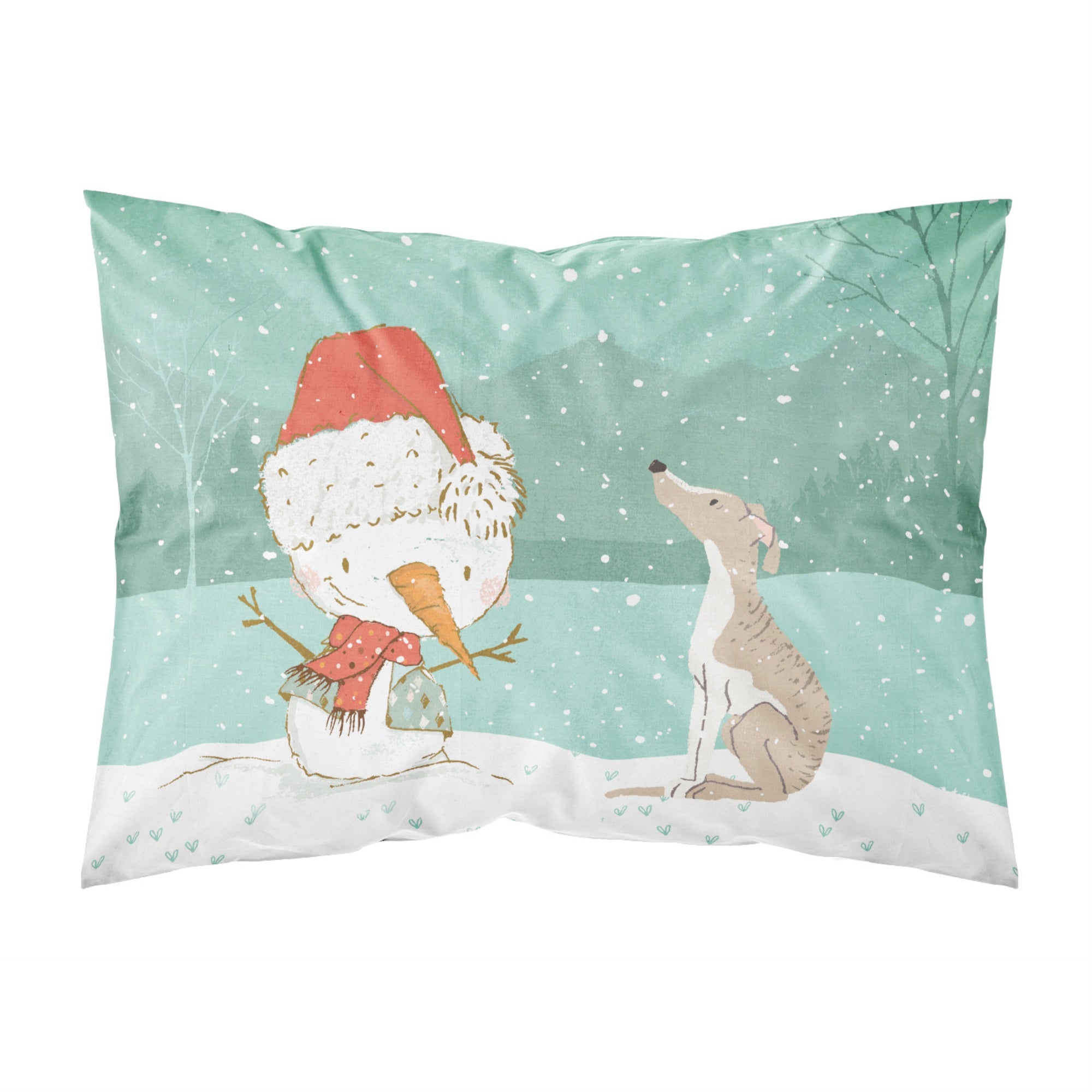 Carolines Treasures Snowman Whippet Christmas Fabric Standard Pillowcase