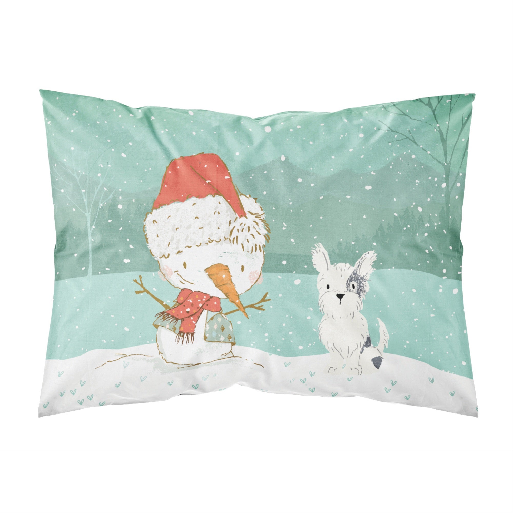 Carolines Treasures White Black Terrier Snowman Christmas Fabric Standard Pillowcase