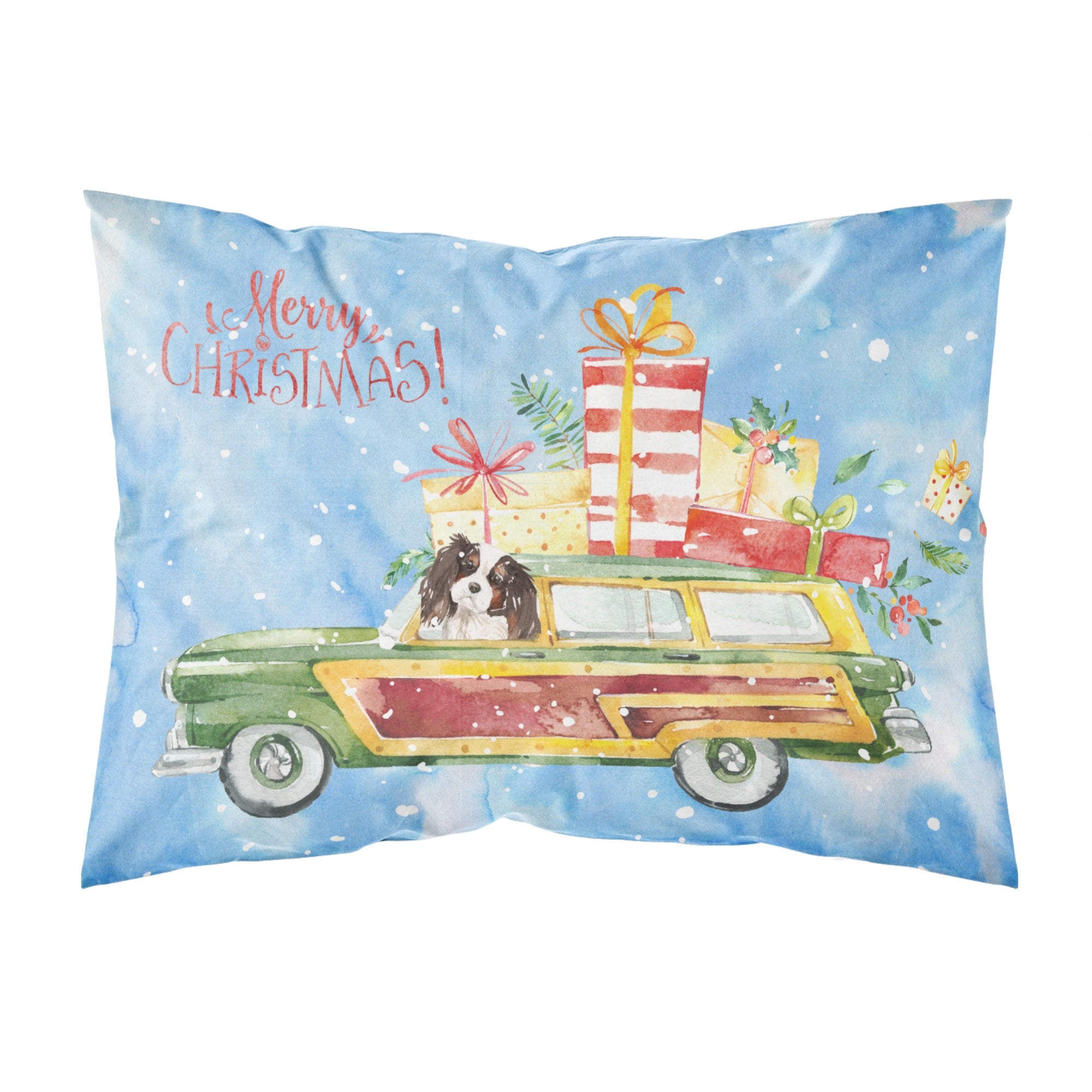 Merry Christmas Tricolor Cavalier Spaniel Fabric Standard Pillowcase