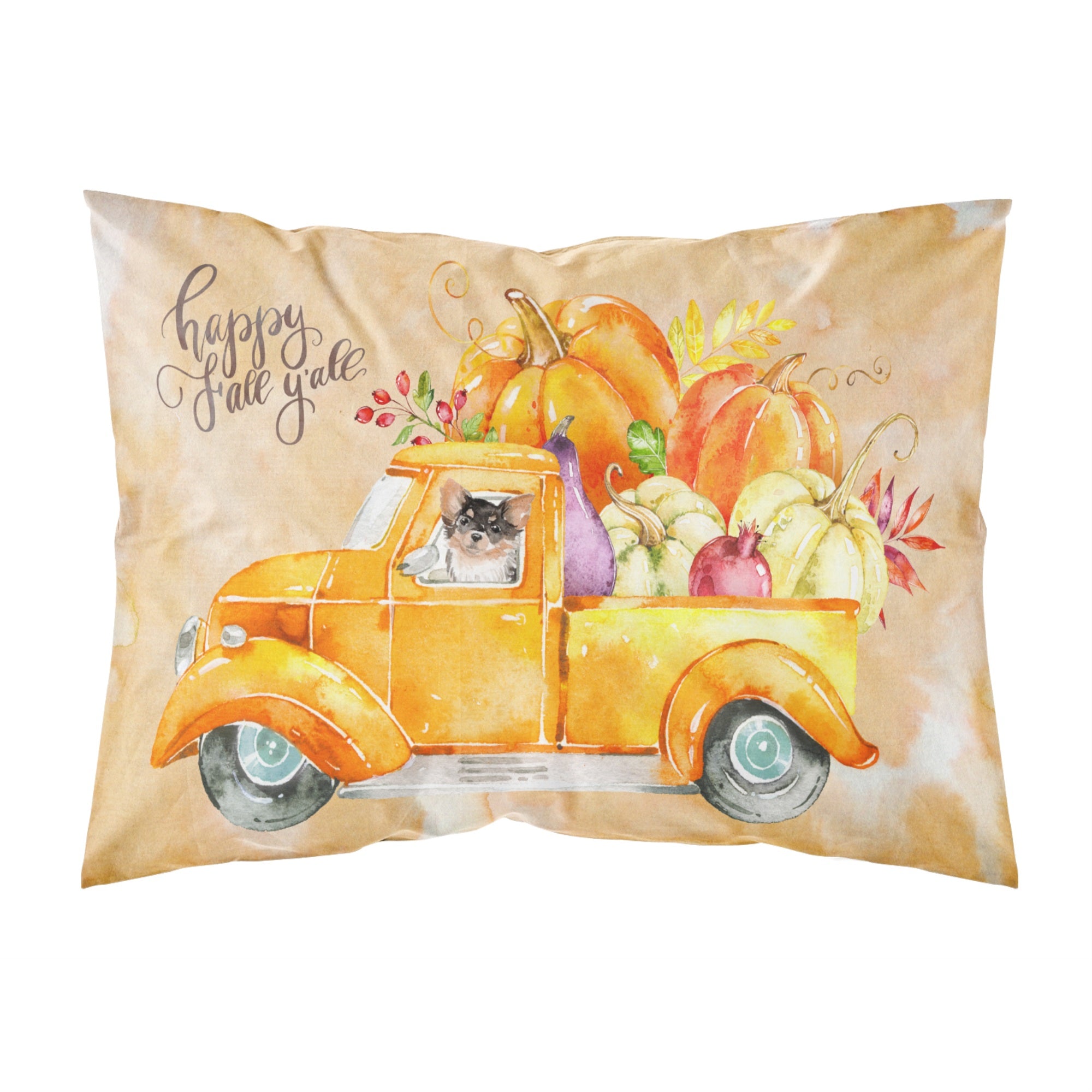 Fall Harvest Long Haired Chihuahua Fabric Standard Pillowcase